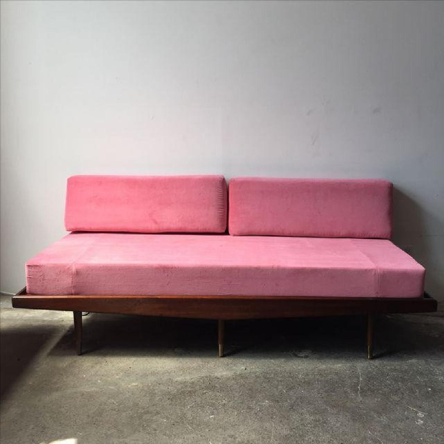 Mid Century Pink Velvet Daybed Sofa - image-1