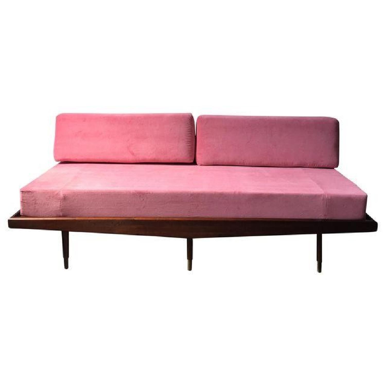 Mid Century Pink Velvet Daybed Sofa - image-0