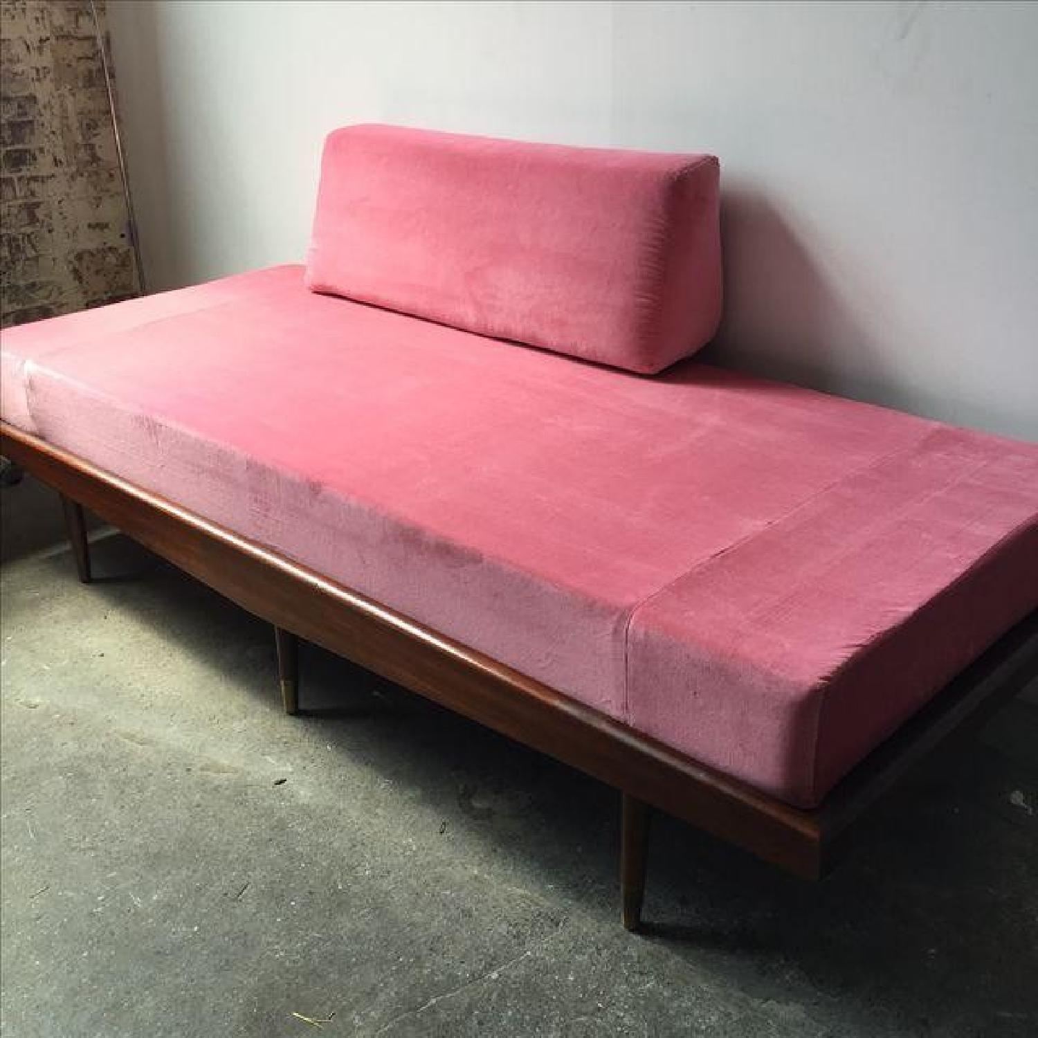 Mid Century Pink Velvet Daybed Sofa - image-6