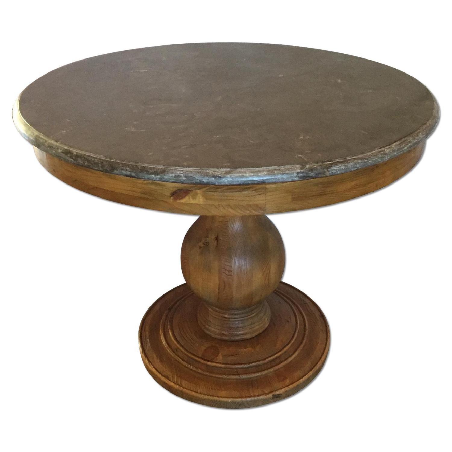 Arhaus Luca Round Dining Table w/ Bluestone Top in Barnwood Brown AptDeco