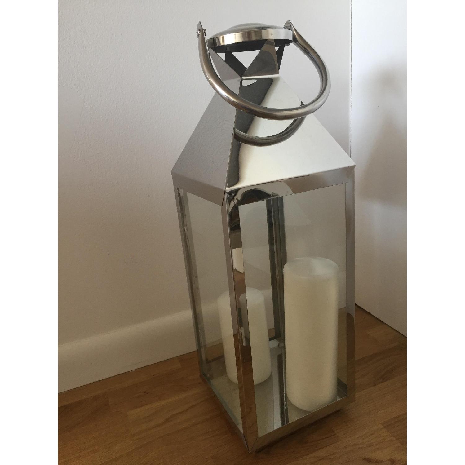 Richland Stainless Steel Revere Lanterns Medium & Large with 3 White Pillar Candles - image-1