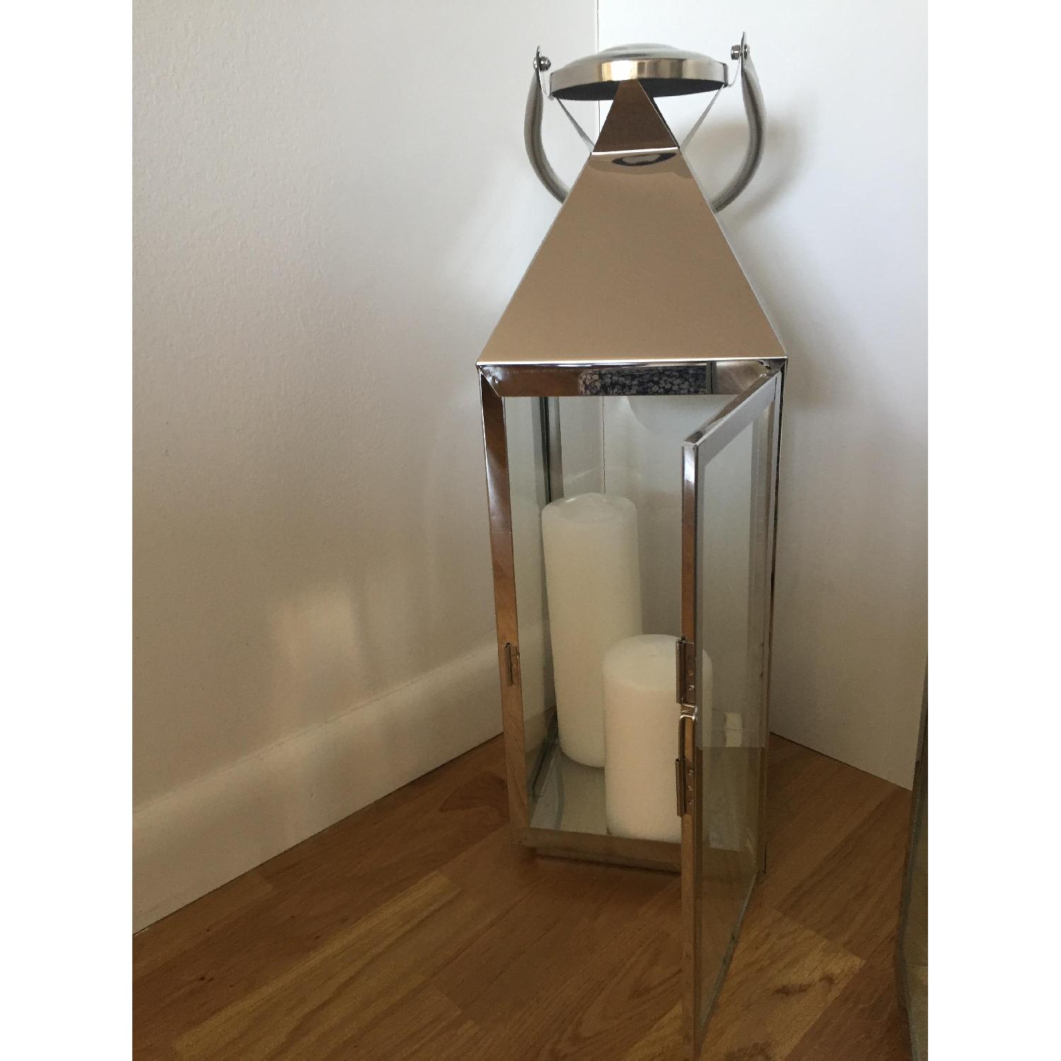 Richland Stainless Steel Revere Lanterns Medium & Large with 3 White Pillar Candles - image-4