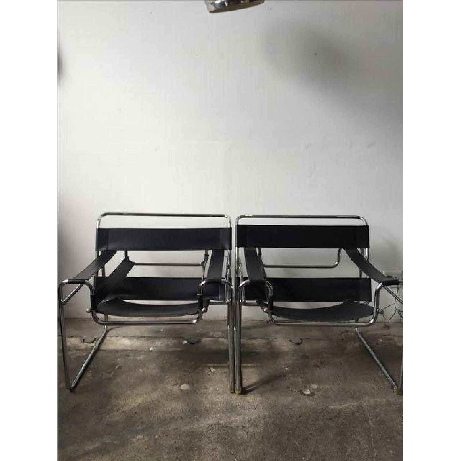 Wassily Style Chrome & Black Leather Chairs - image-4
