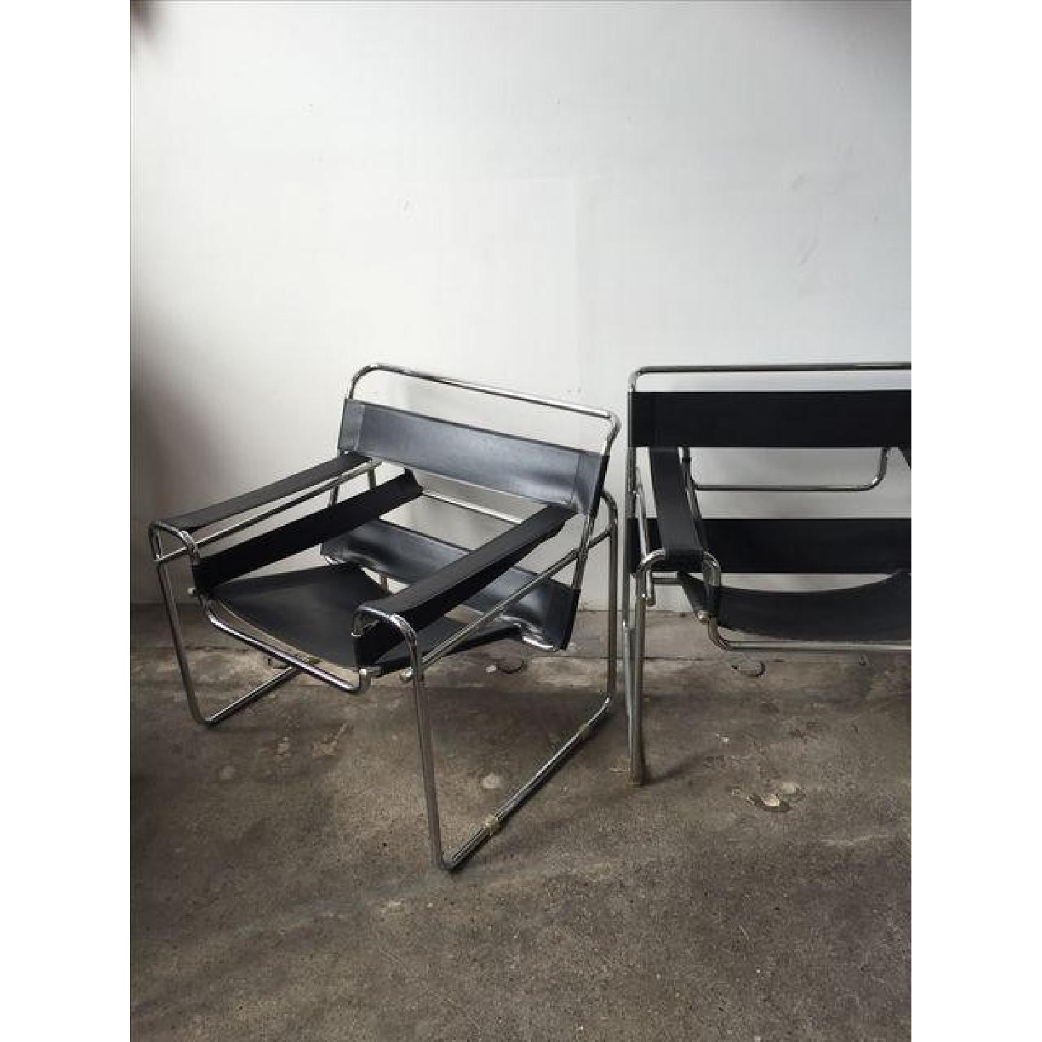 Wassily Style Chrome & Black Leather Chairs - image-6