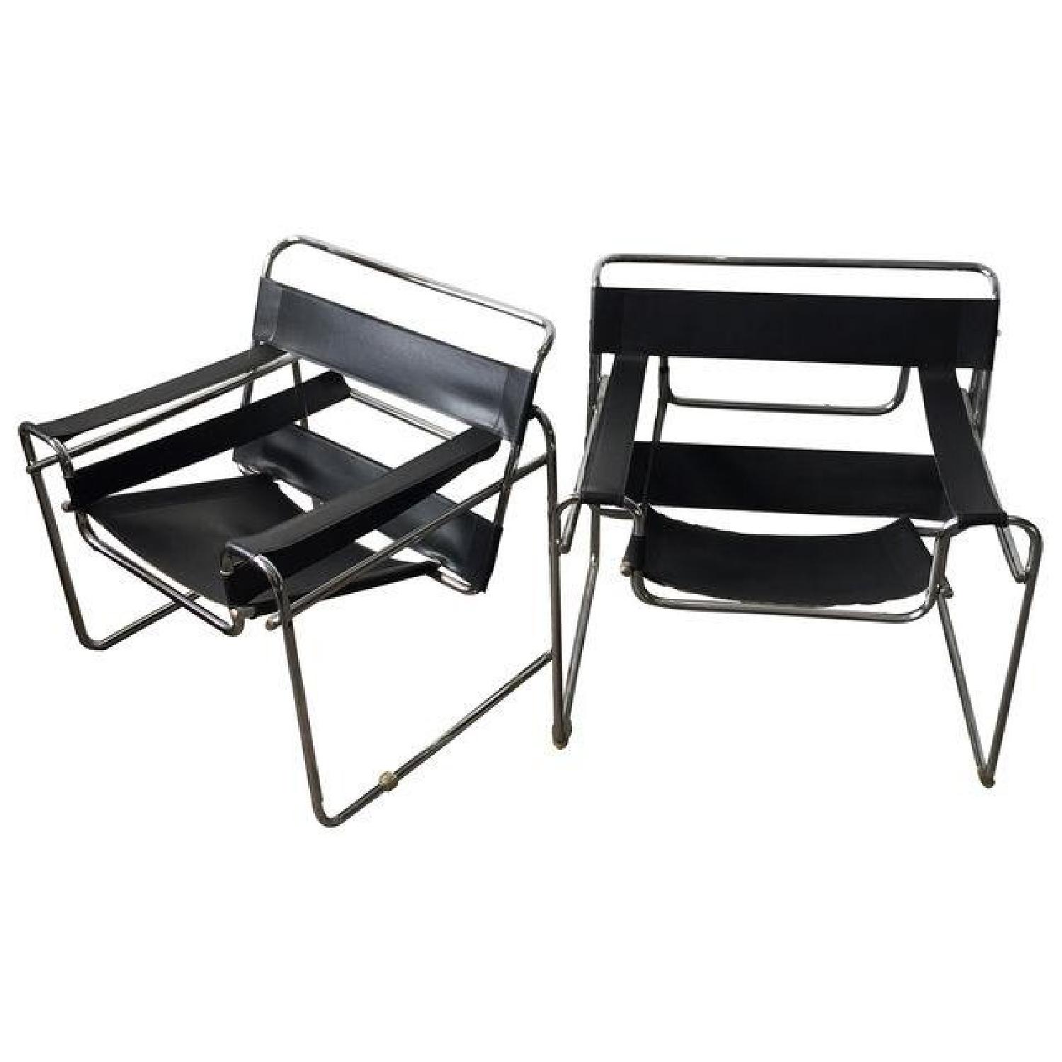 Wassily Style Chrome & Black Leather Chairs - image-0