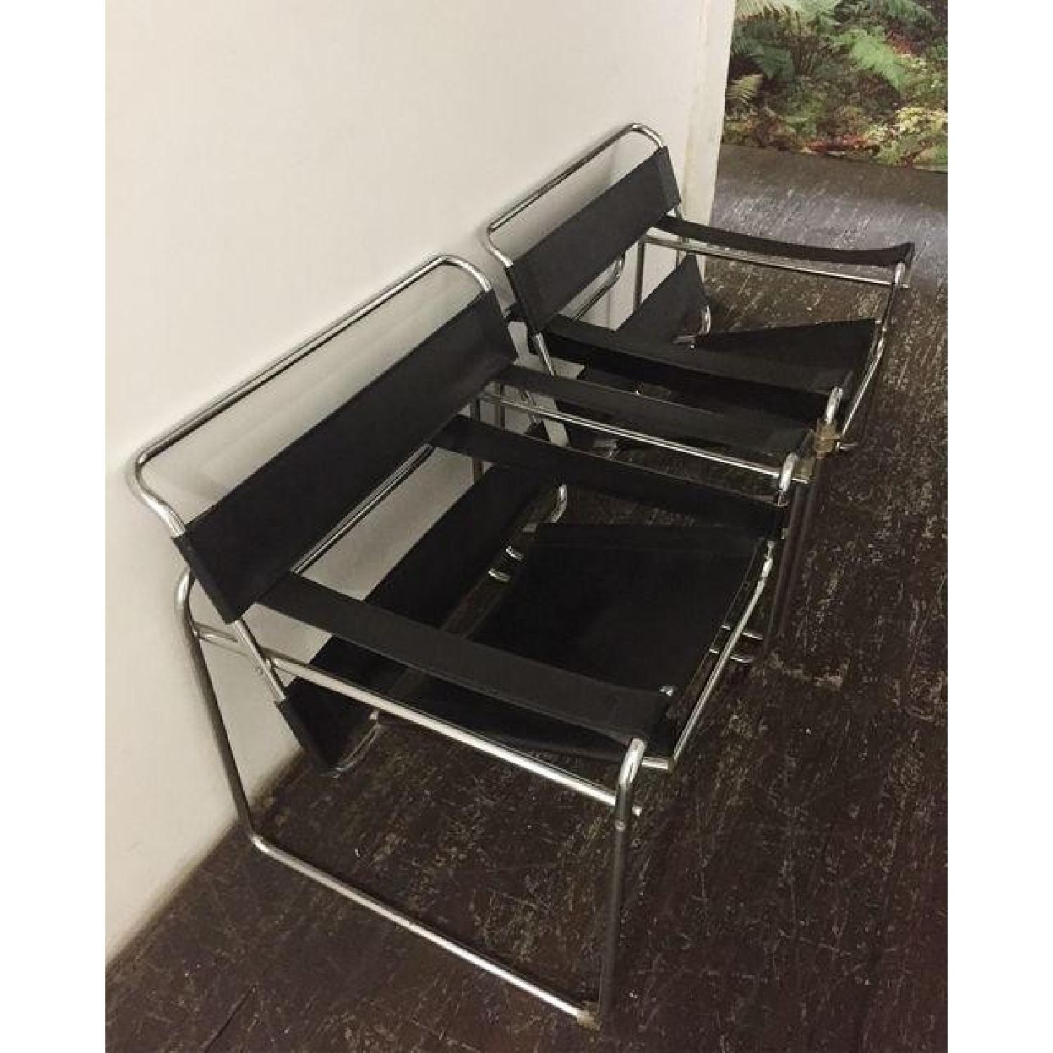 Wassily Style Chrome & Black Leather Chairs - image-7