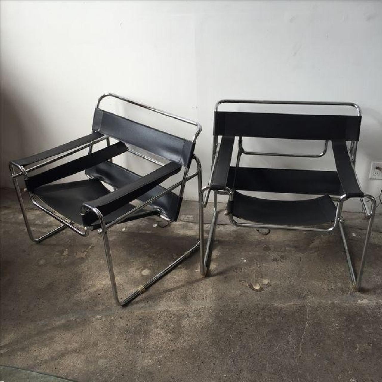 Wassily Style Chrome & Black Leather Chairs - image-10