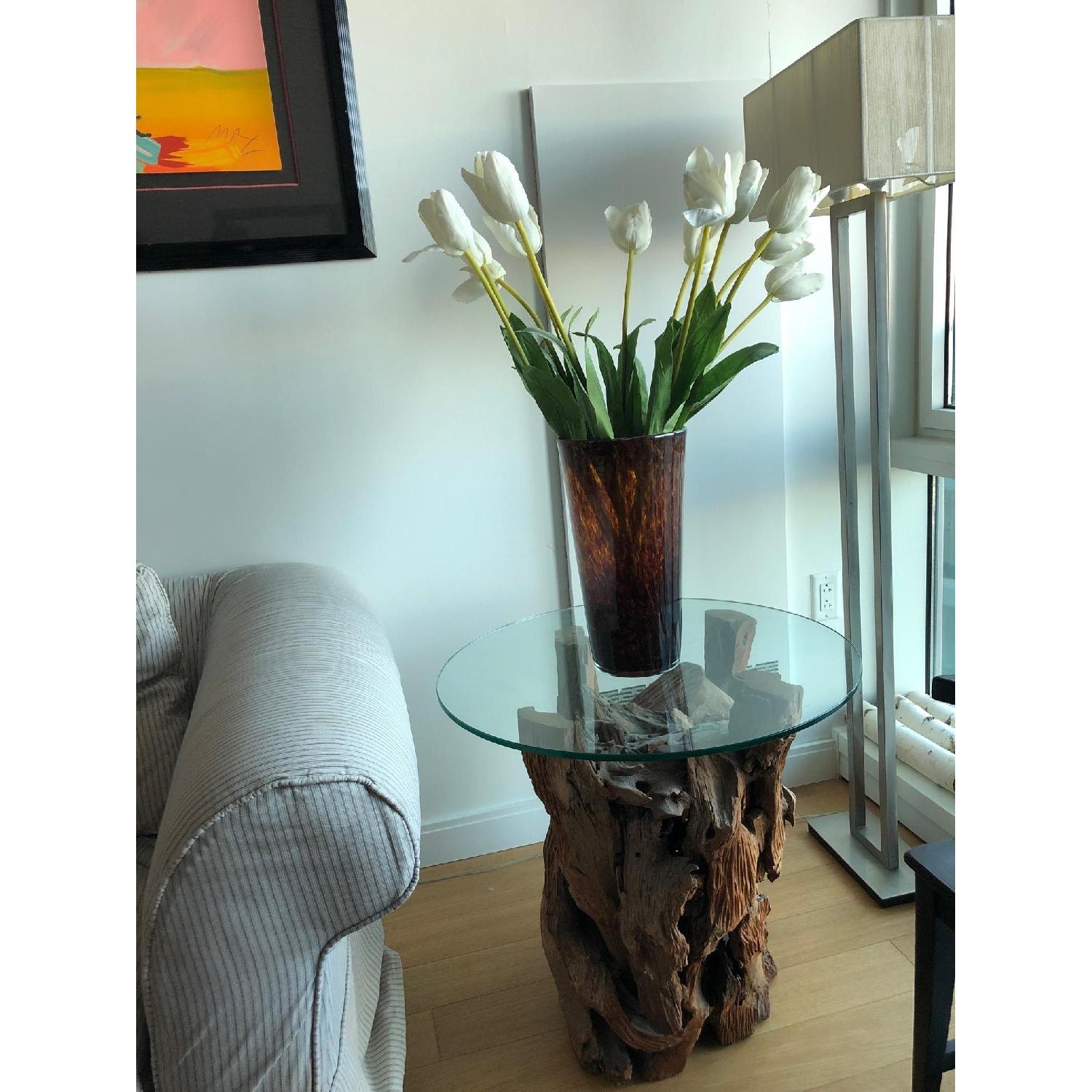 Crate & Barrel Driftwood & Glass End Table - image-2