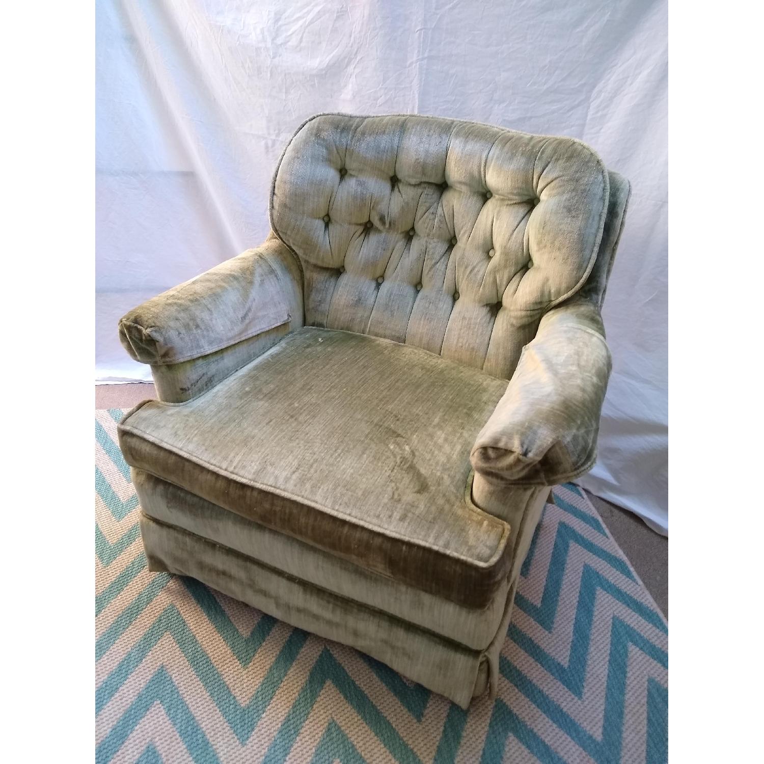 Antique Green Crushed Velvet Swivel Chairs - image-7
