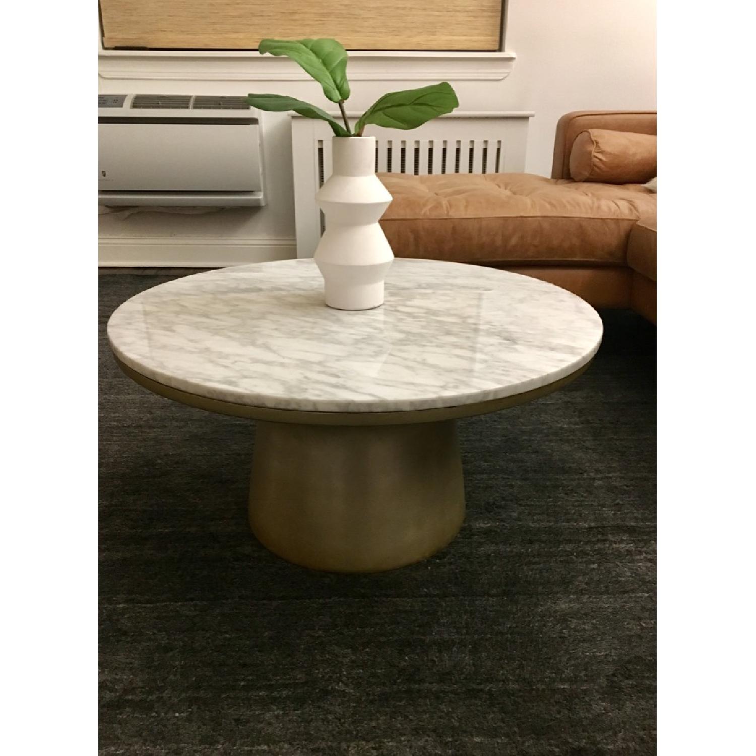 West Elm White Marble Topped Pedestal Coffee Table - image-1