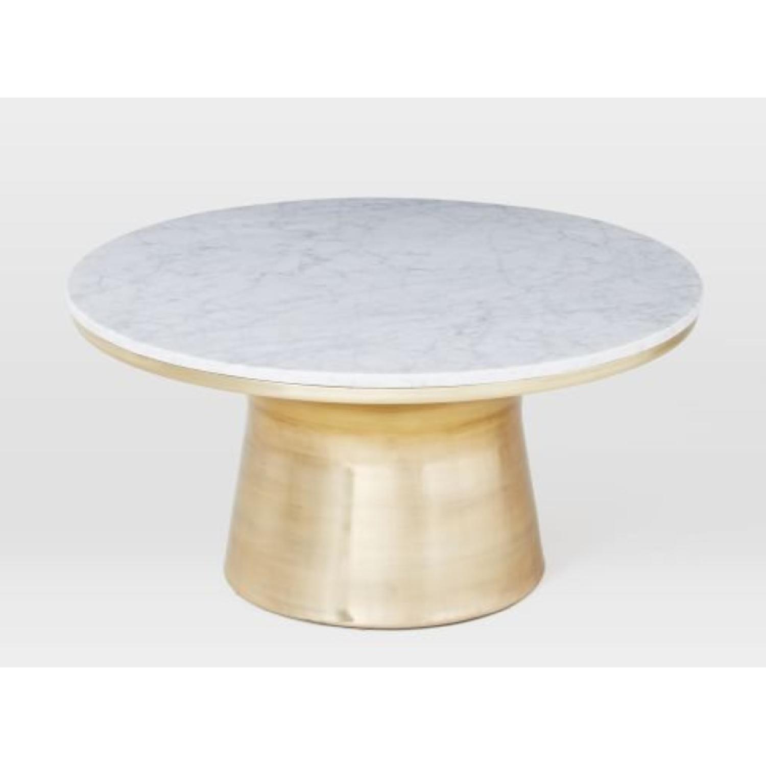West Elm White Marble Topped Pedestal Coffee Table - image-0