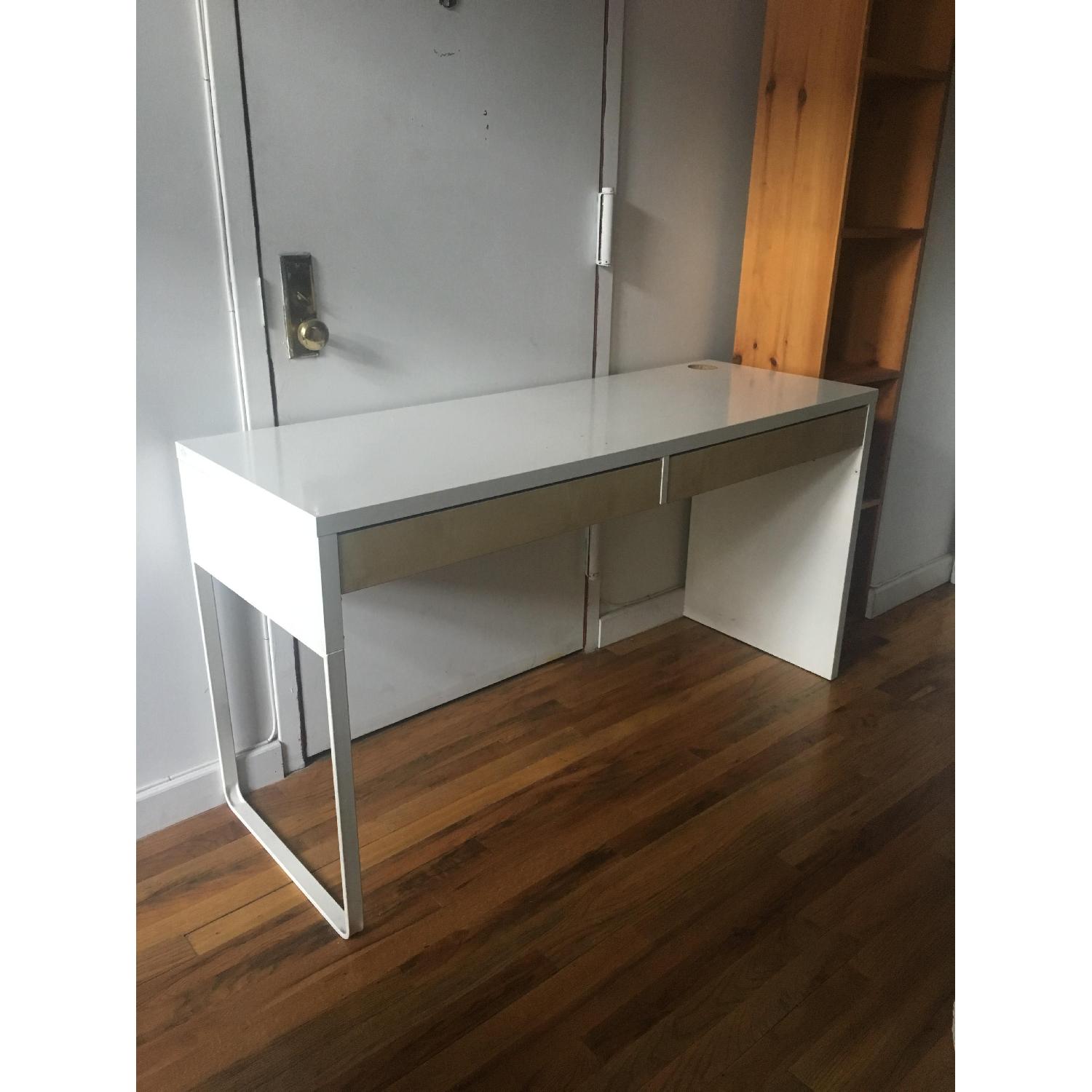 Ikea Micke White Desk w/ Wood Panel Drawers - image-2