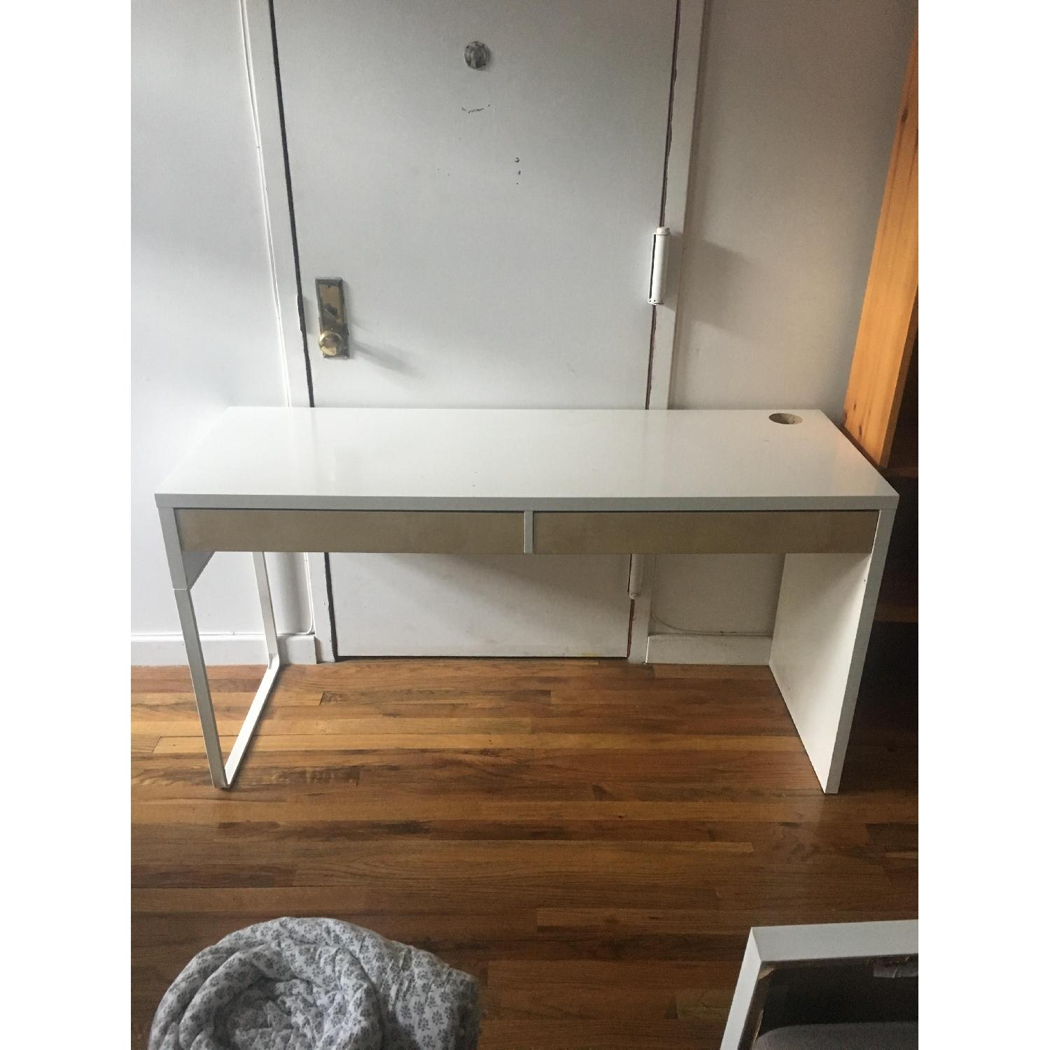 Ikea Micke White Desk w/ Wood Panel Drawers - image-3