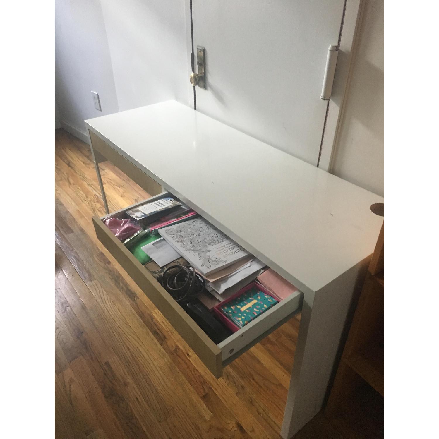 Ikea Micke White Desk w/ Wood Panel Drawers - image-4