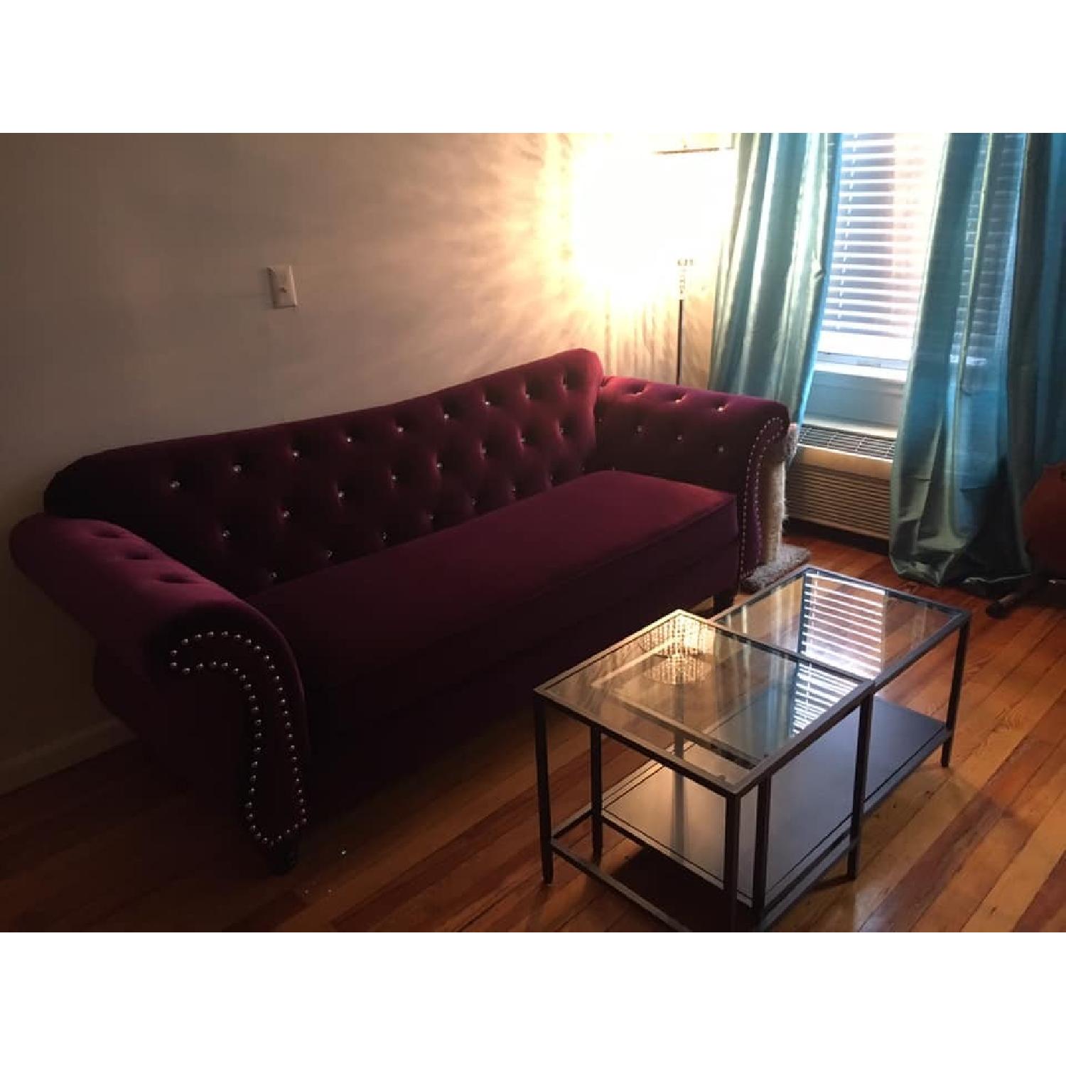 Furniture of America Dessie Purple Tufted Sofa - image-3