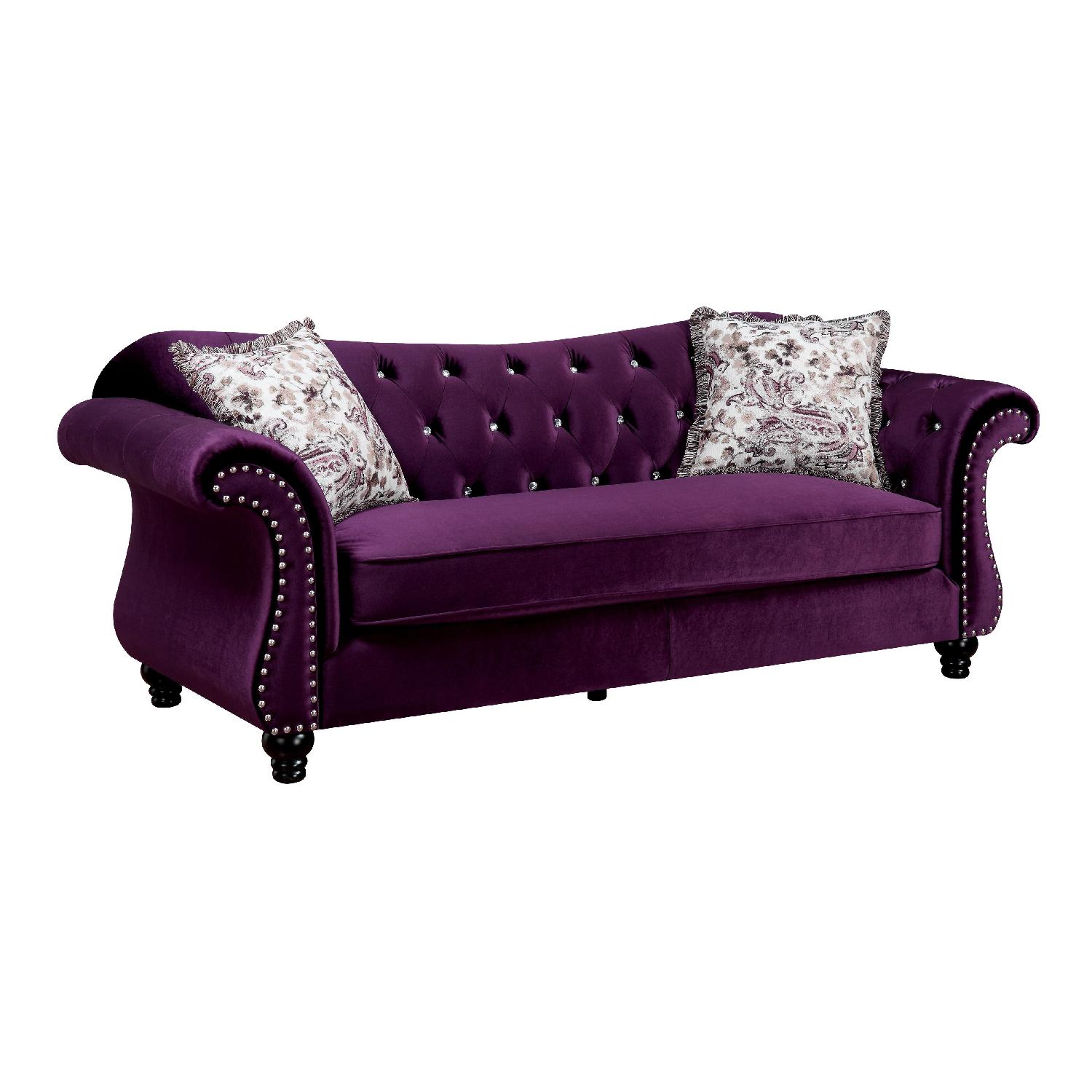 Furniture of America Dessie Purple Tufted Sofa - image-0