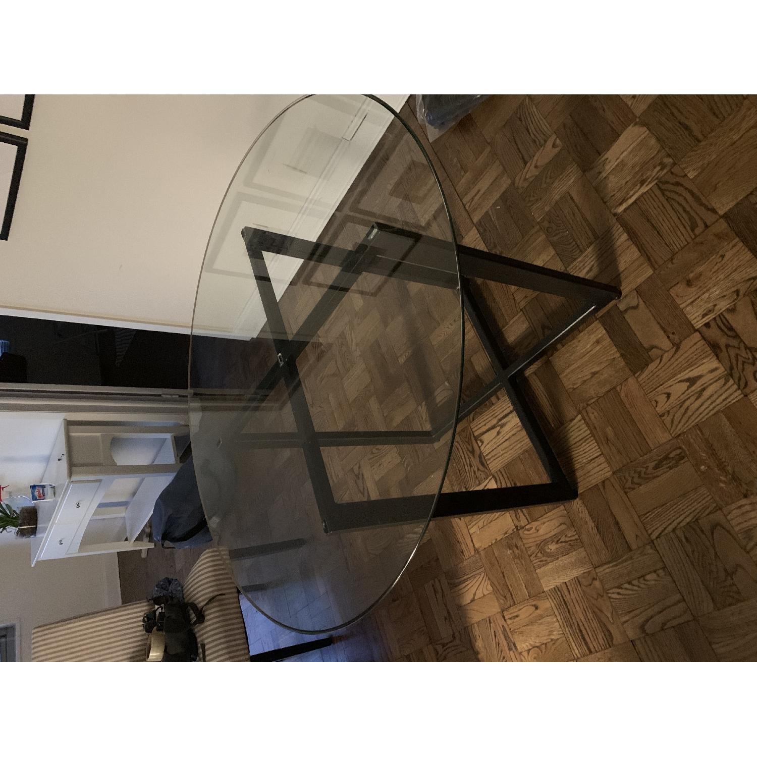 Metal Base Dining Table w/ Round Glass Top - image-1