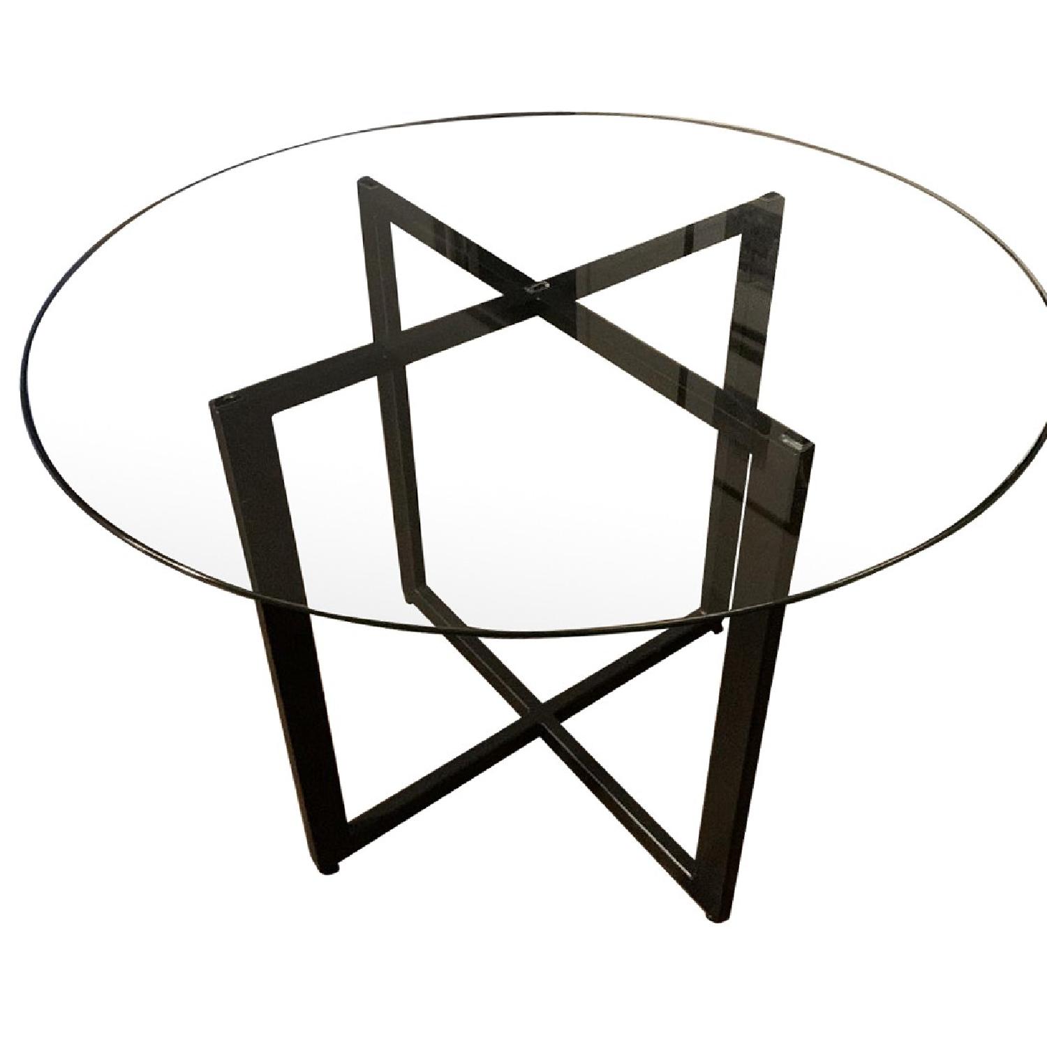 Metal Base Dining Table w/ Round Glass Top - image-0
