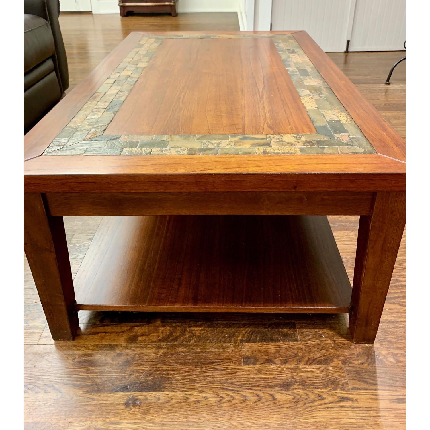 Craftsman Home Oak Coffee Table w/ Slate-Tile Inlay Border - image-3