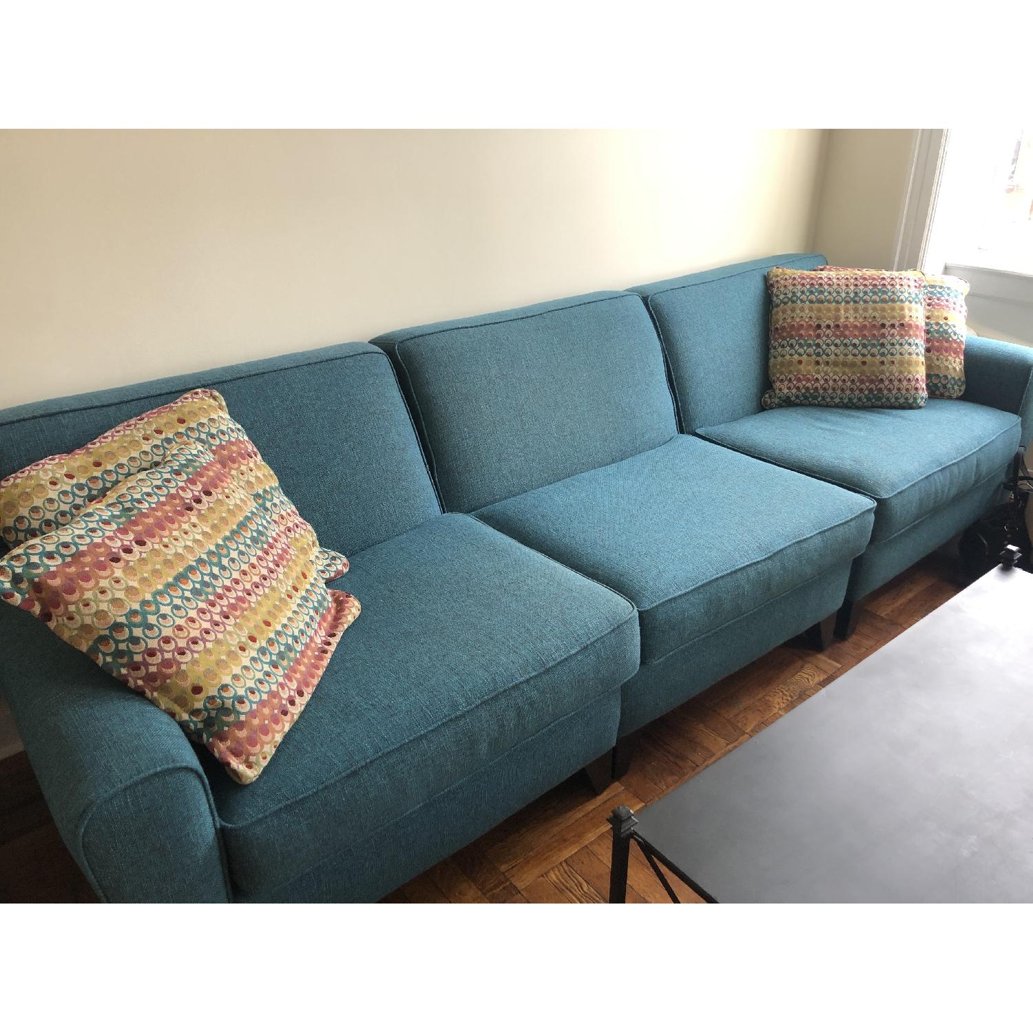 Teal Blue Tweed Fabric 3 Piece Sectional Sofa - image-1