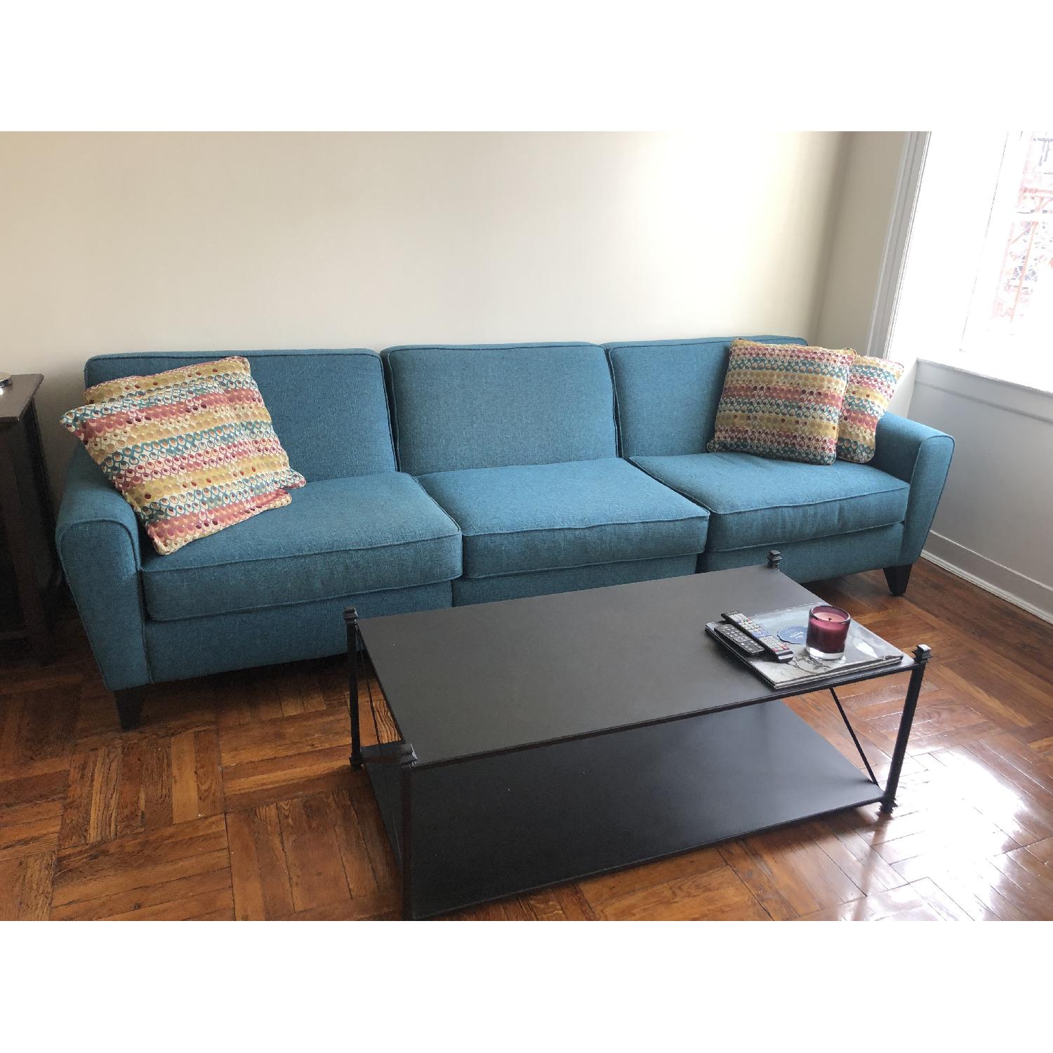 Teal Blue Tweed Fabric 3 Piece Sectional Sofa - image-2