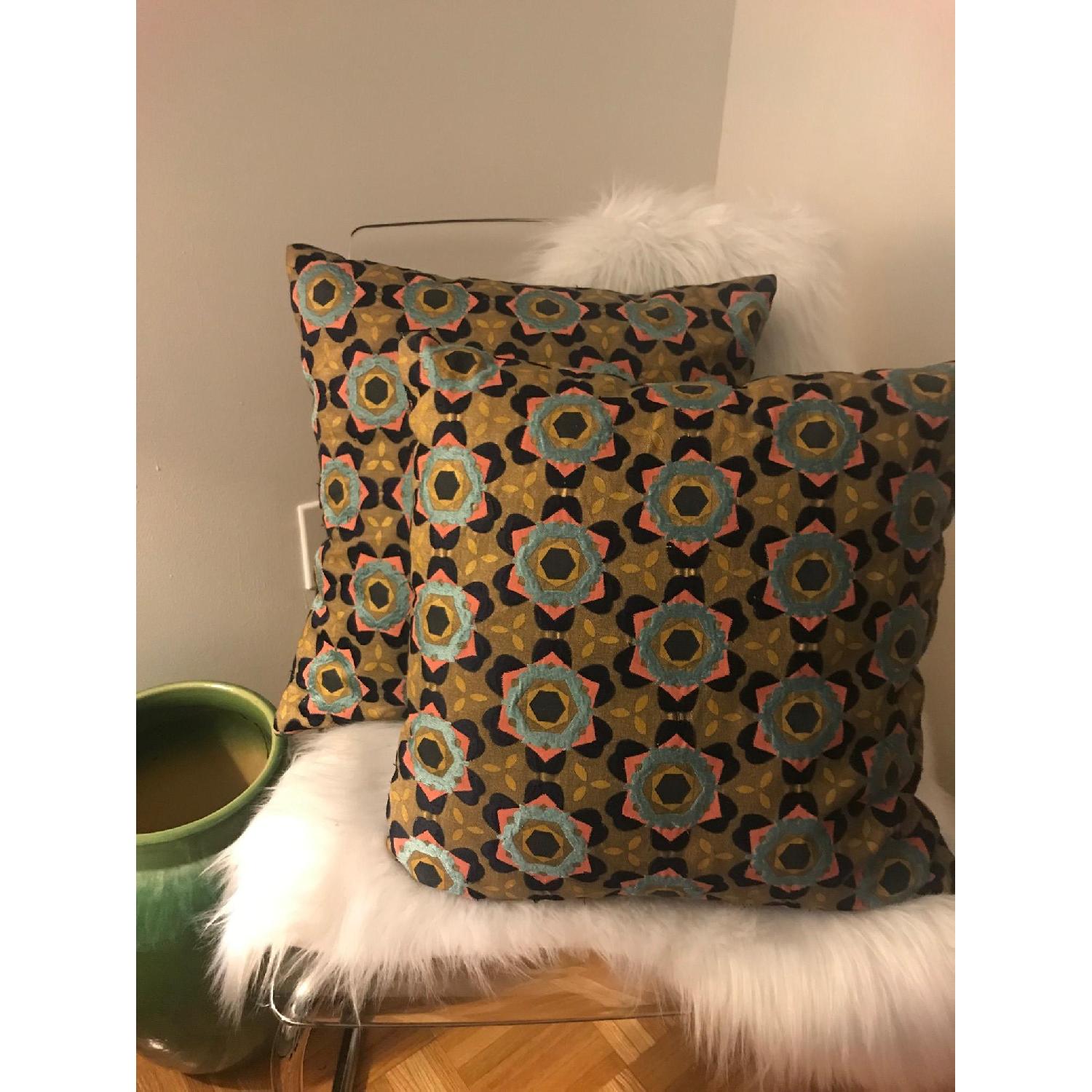 West Elm Gold Geo Patterned Pillow Covers w/ Inserts - image-1