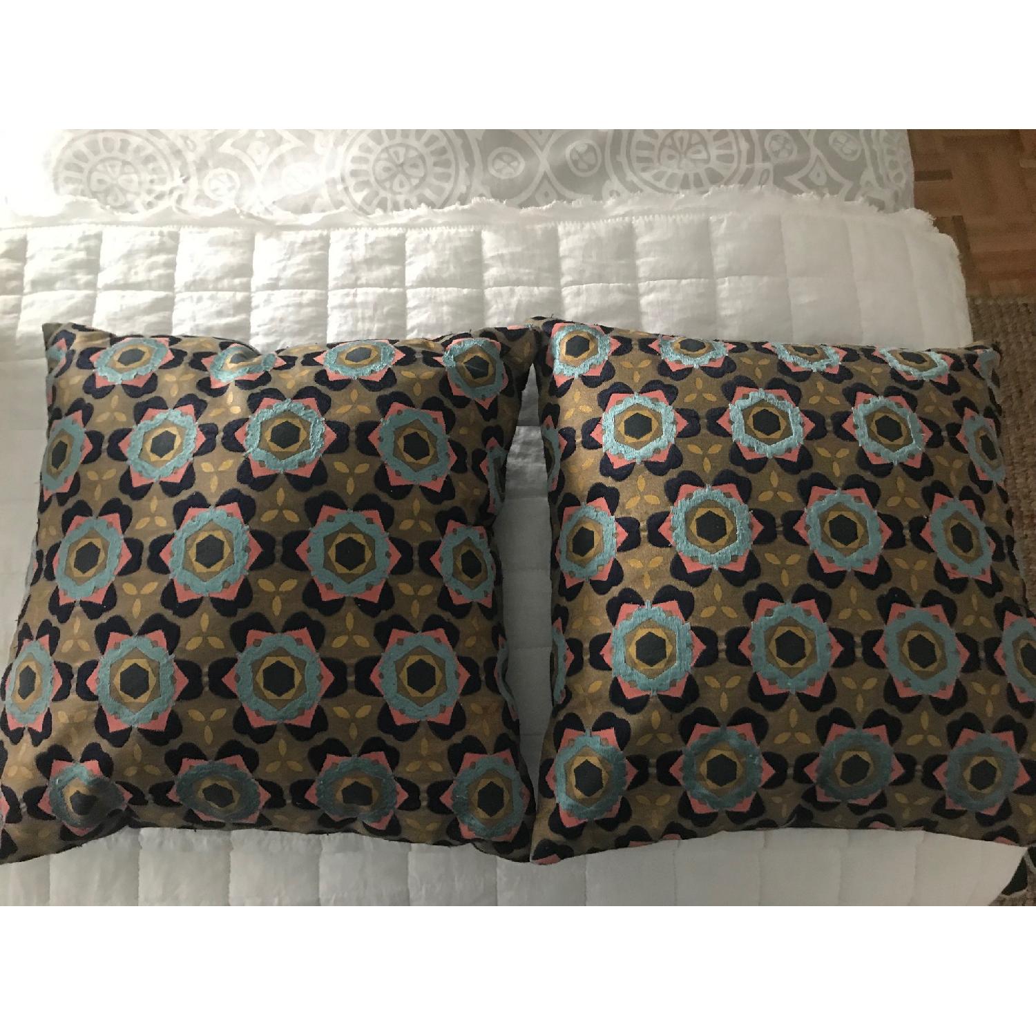 West Elm Gold Geo Patterned Pillow Covers w/ Inserts - image-3