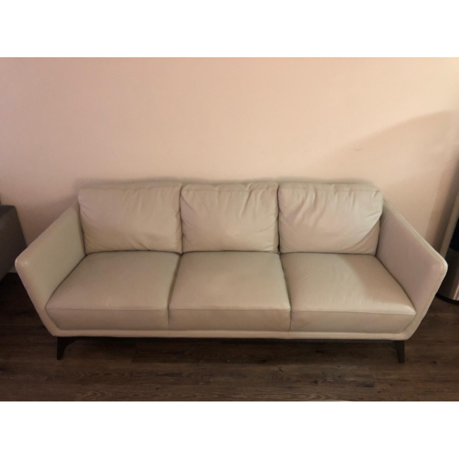 Macy's Light Grey Leather 3 Seater Sofa AptDeco