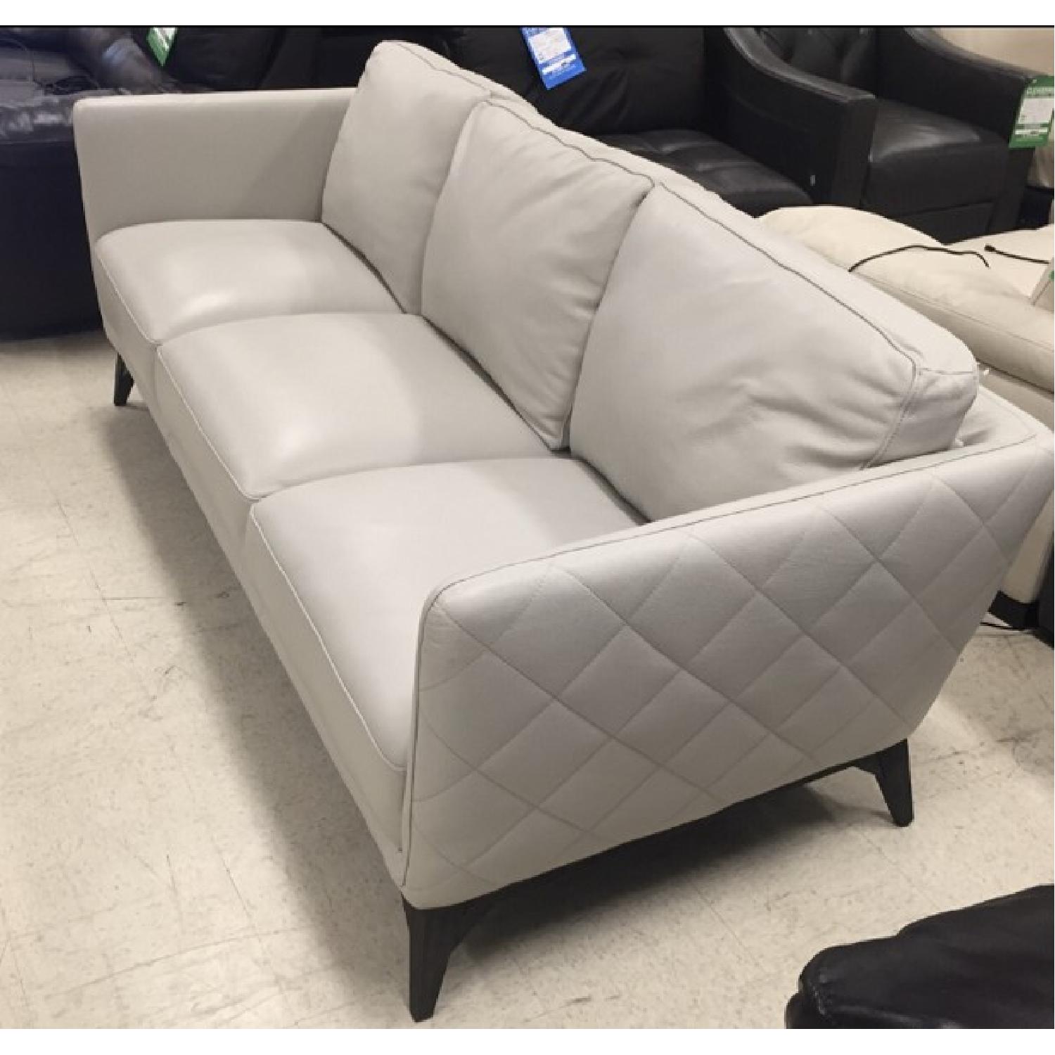 Macy's Light Grey Leather 3 Seater Sofa AptDeco