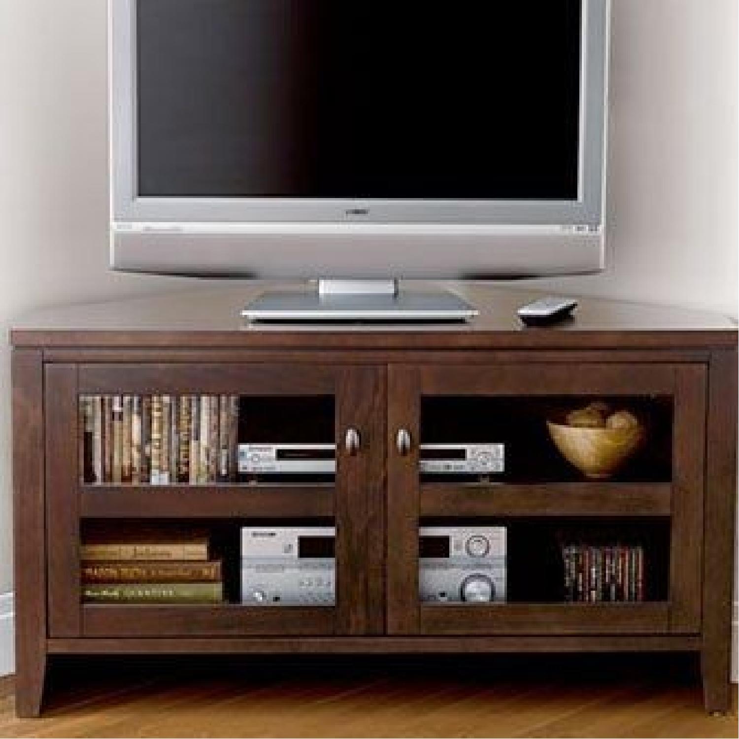Crate & Barrel Corner TV Console w/ Glass Doors AptDeco