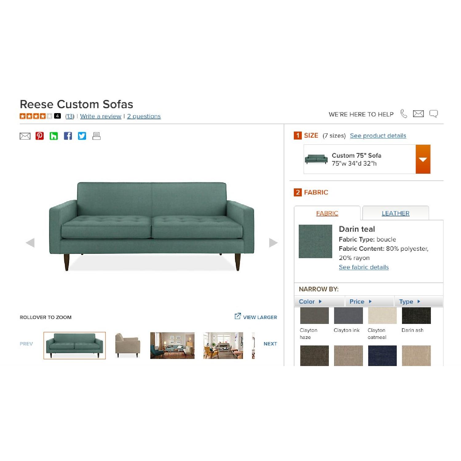 Room & Board Reese Sofa in Darin Teal - image-3