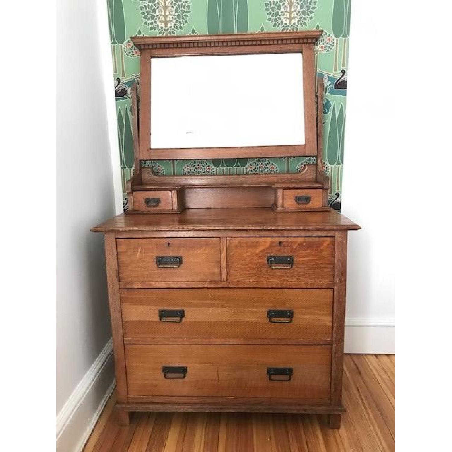 Vintage Arts & Crafts Style Dresser w/ Mirror - image-1