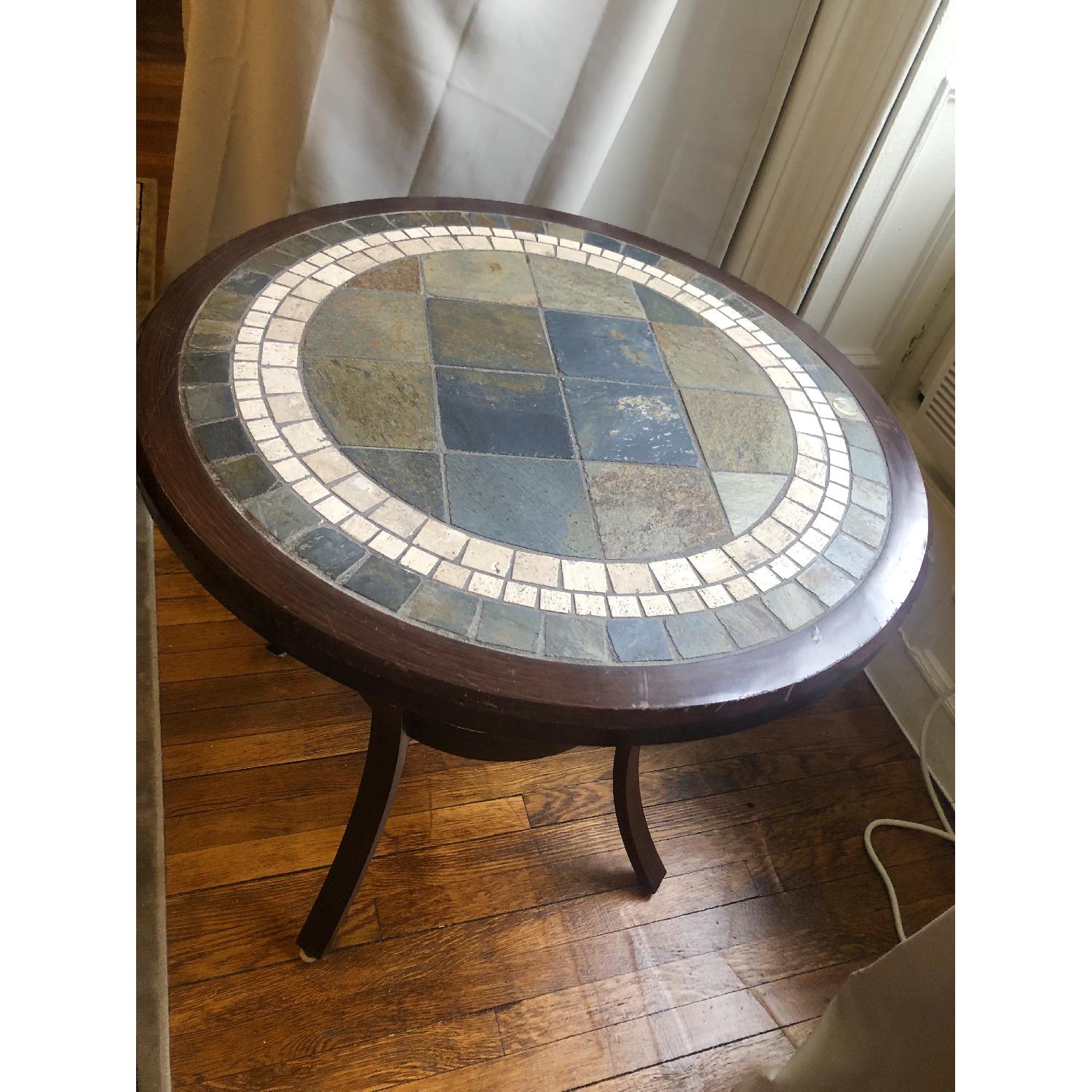 Slate Top Stone Mosaic Dining Table w/ Metal/Wood Frame - image-2