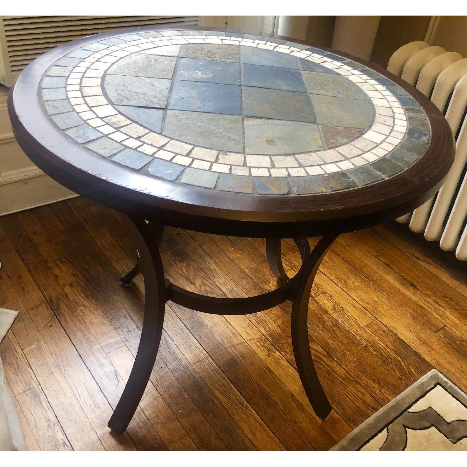 Slate Top Stone Mosaic Dining Table w/ Metal/Wood Frame - image-6