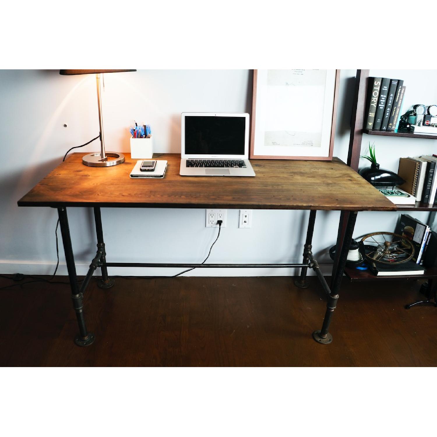 Industrial Reclaimed Heart Pine Wood Table/Work Station Desk - image-5