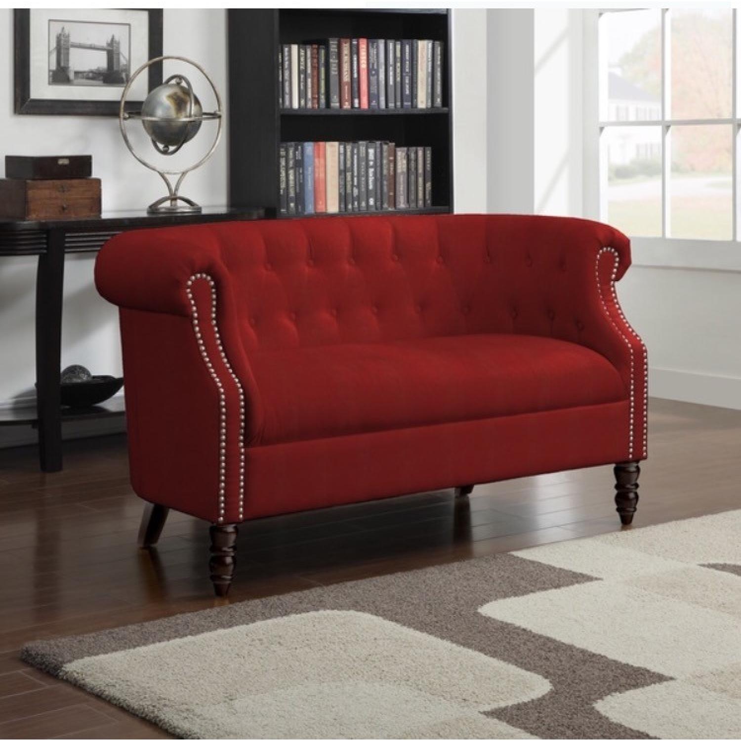 Portfolio Chesterfield Red Velvet Loveseat AptDeco