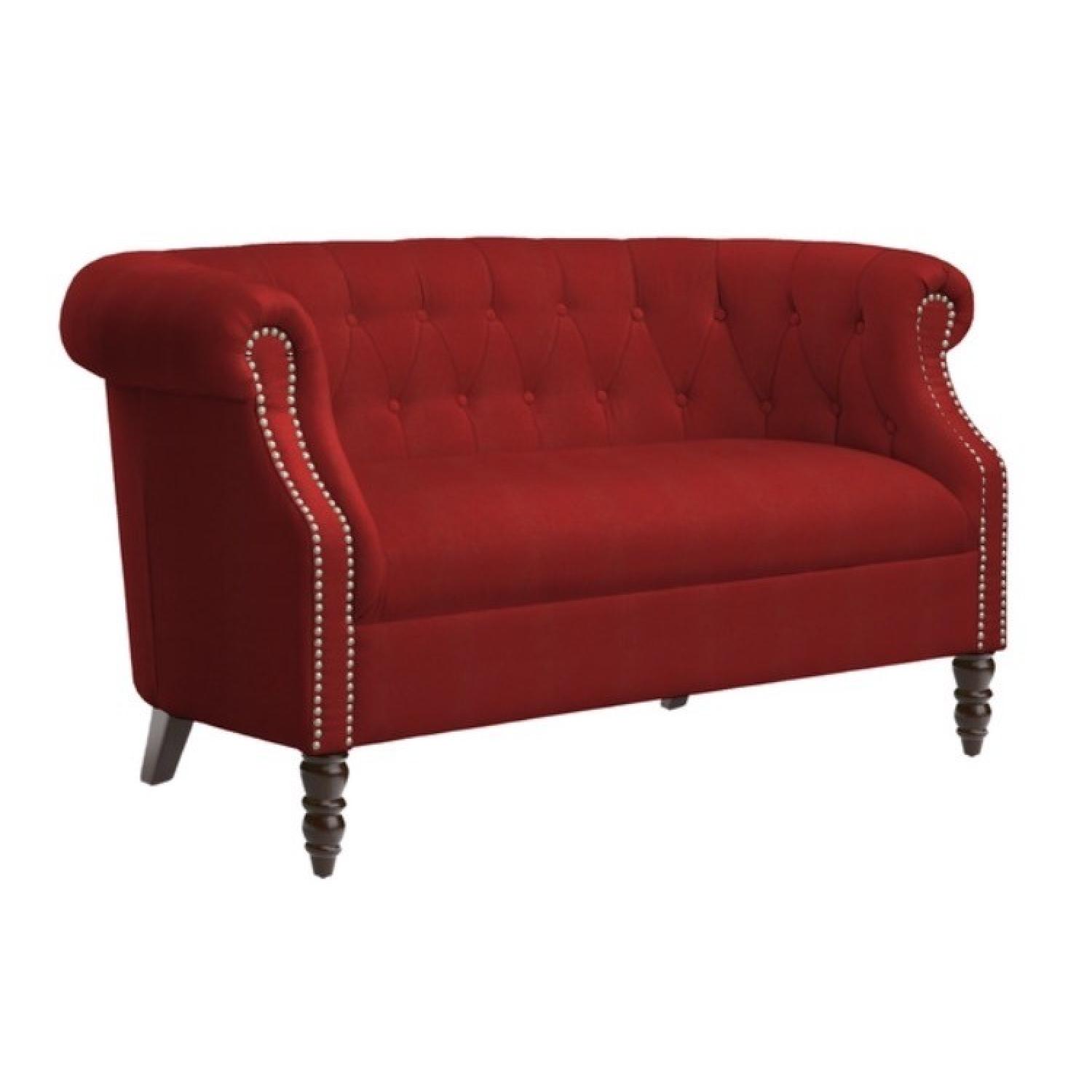 Portfolio Chesterfield Red Velvet Loveseat AptDeco