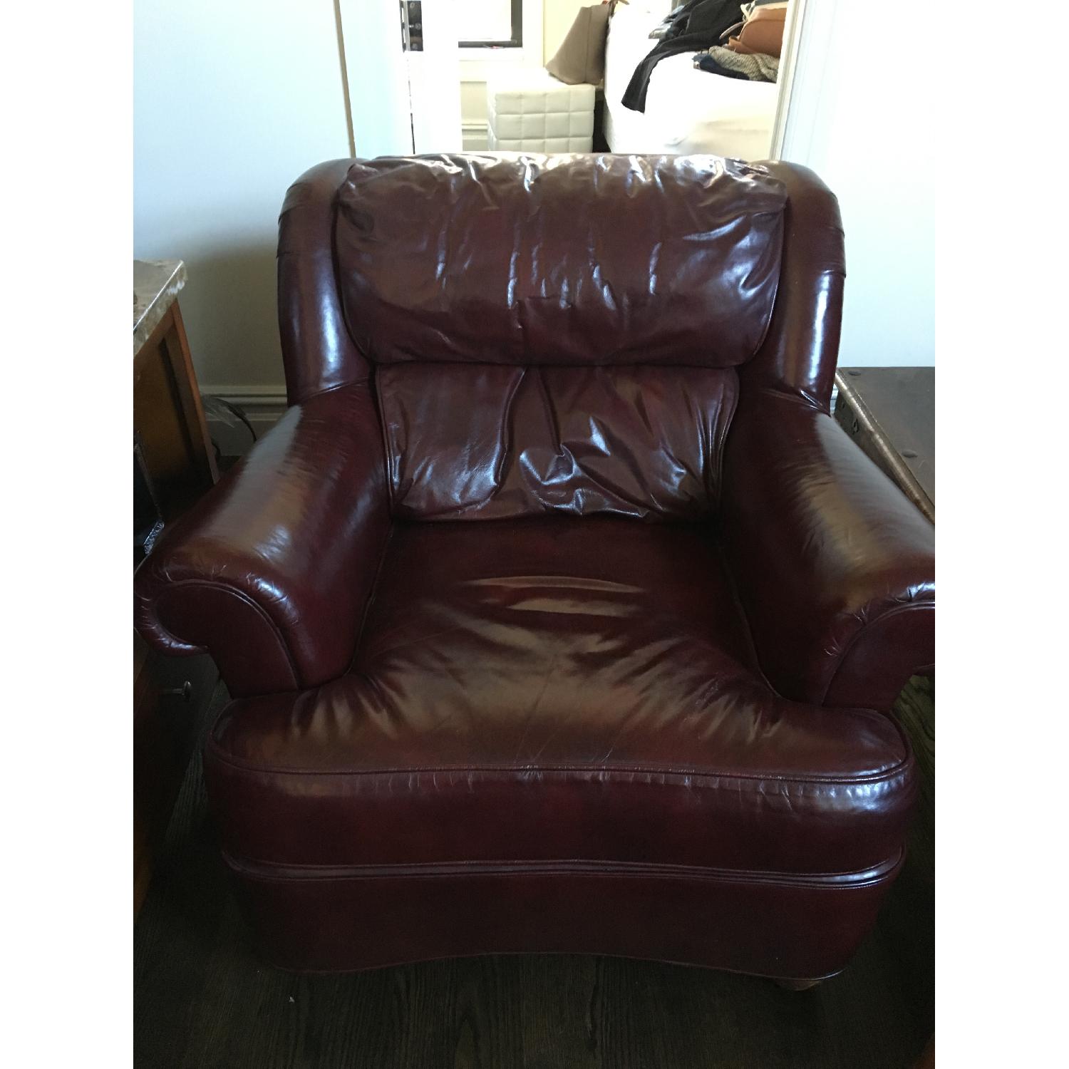 Burgundy Leather Reading Chair & Ottoman - image-1