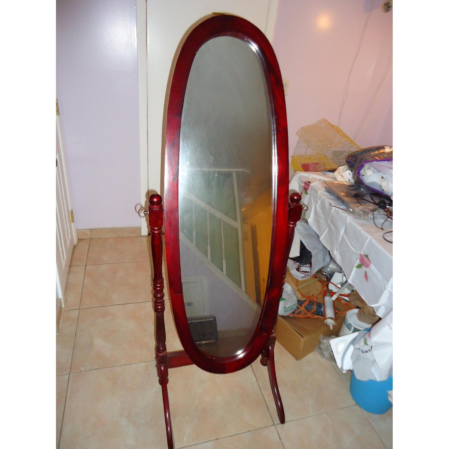 Cherry Wood 360 Swivel Full-Length Oval Mirror - image-1