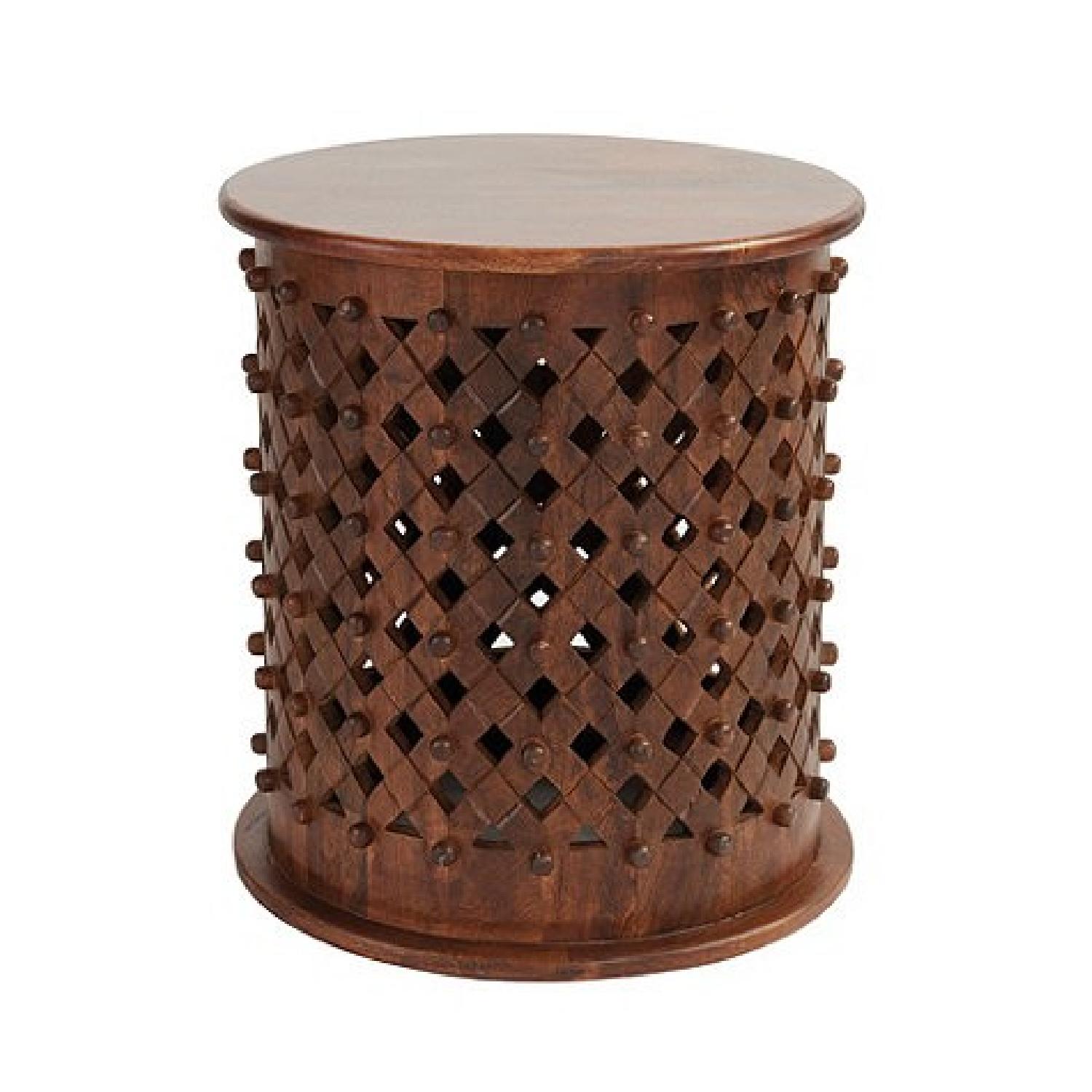 Ballard Designs Round Carved Wood Side Table - image-0
