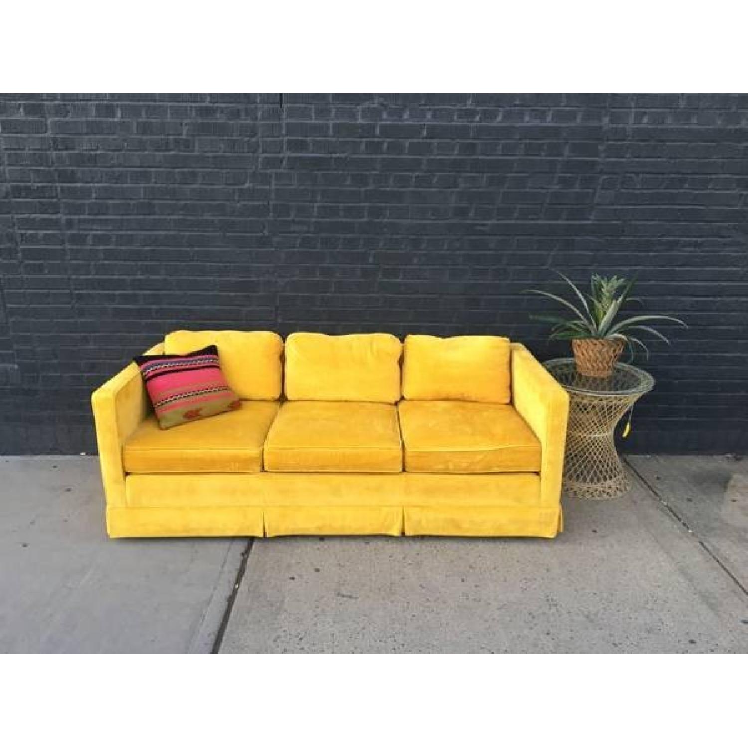 MidCentury Yellow Velvet Sofa AptDeco