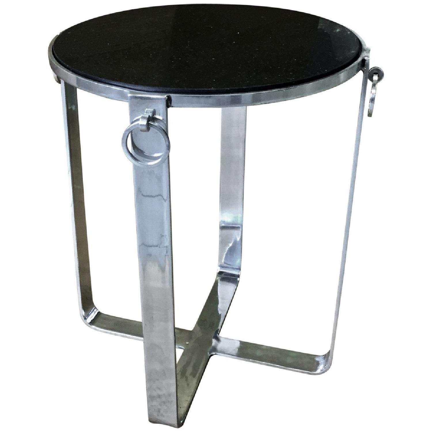 Metal Round Side Table w/ Glass Top - image-1