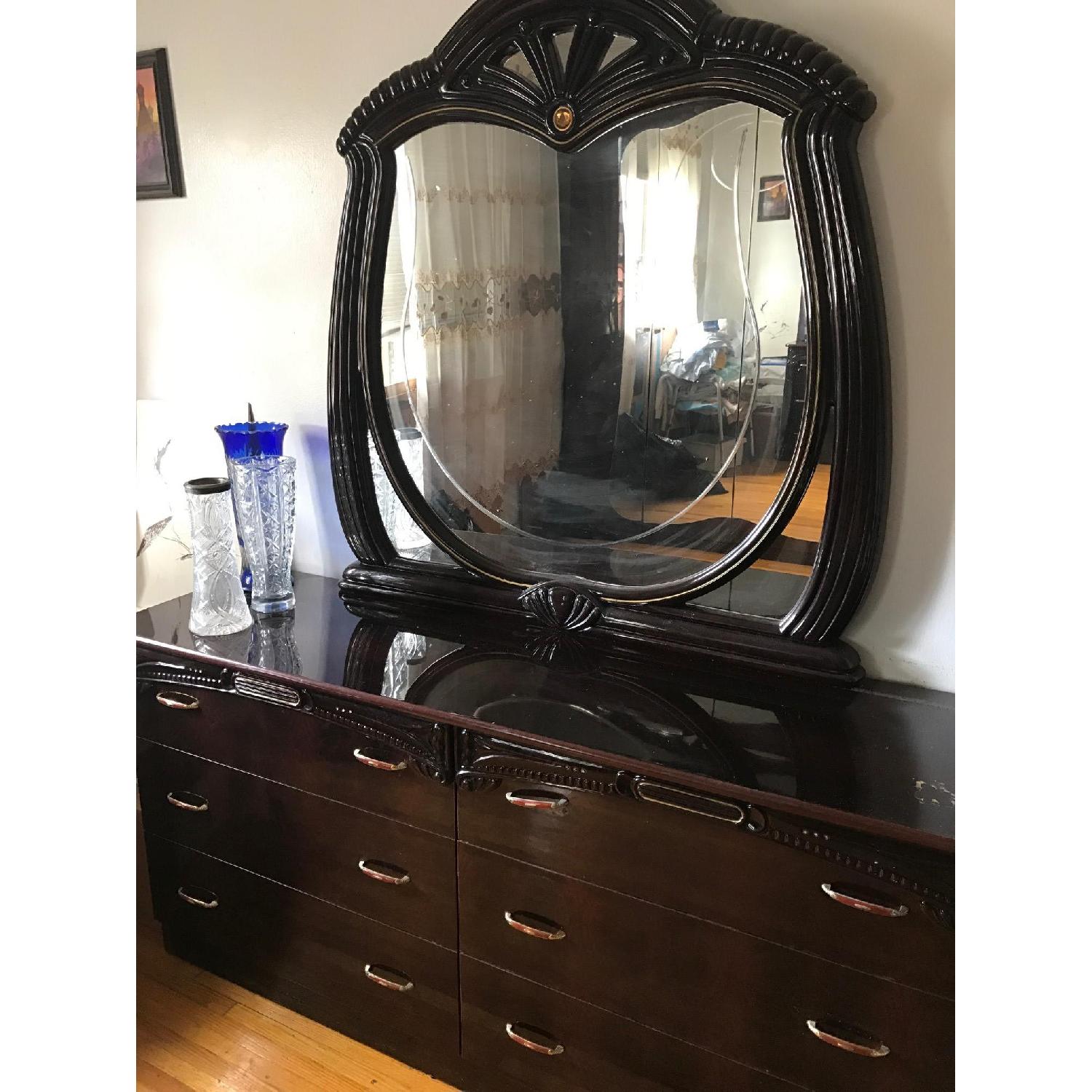 Vintage 6 Drawer Dresser w/ Large Mirror in Glossy Finish - image-2