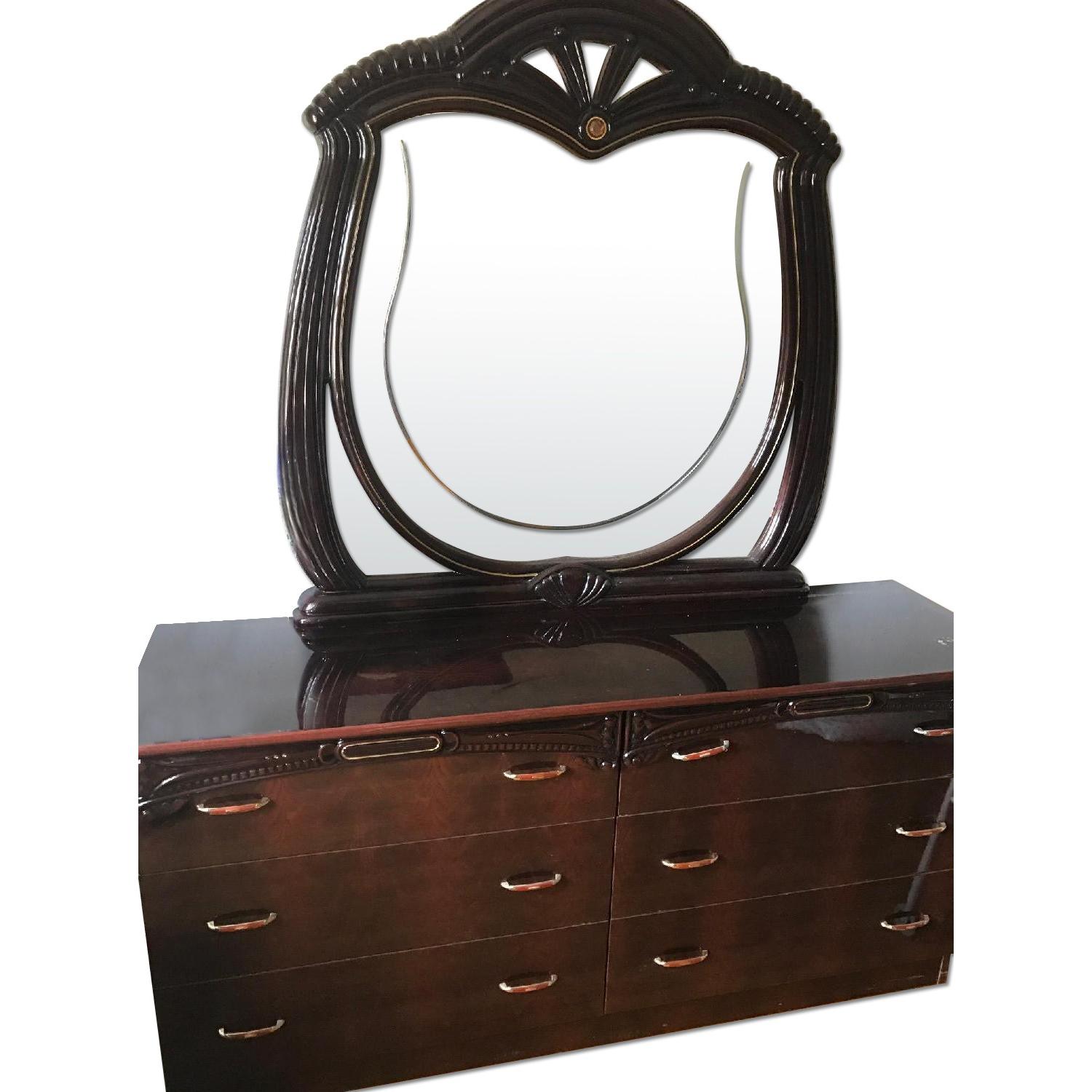 Vintage 6 Drawer Dresser w/ Large Mirror in Glossy Finish - image-0