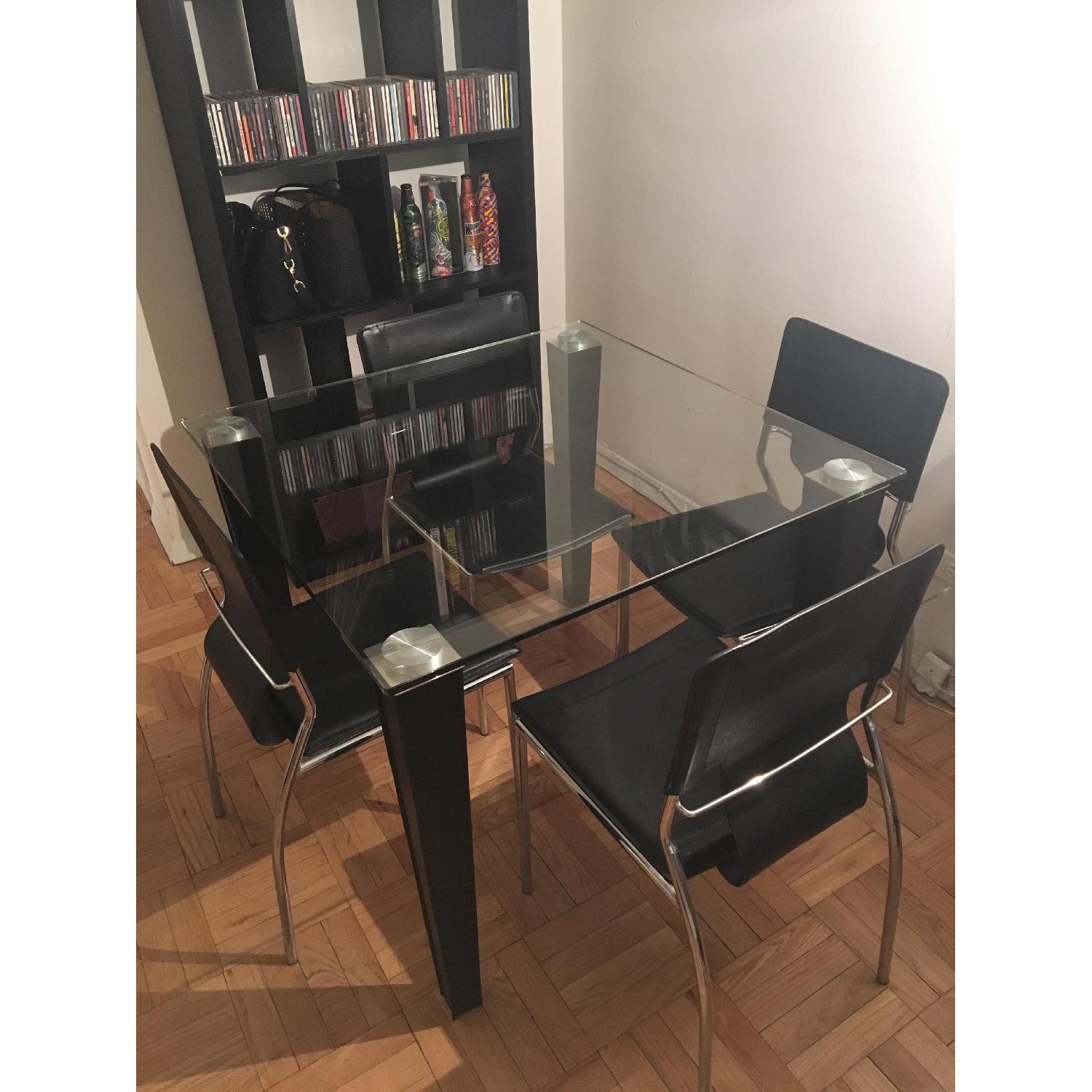 Glass Top Dining Table w/ 4 Leather Chairs - image-1