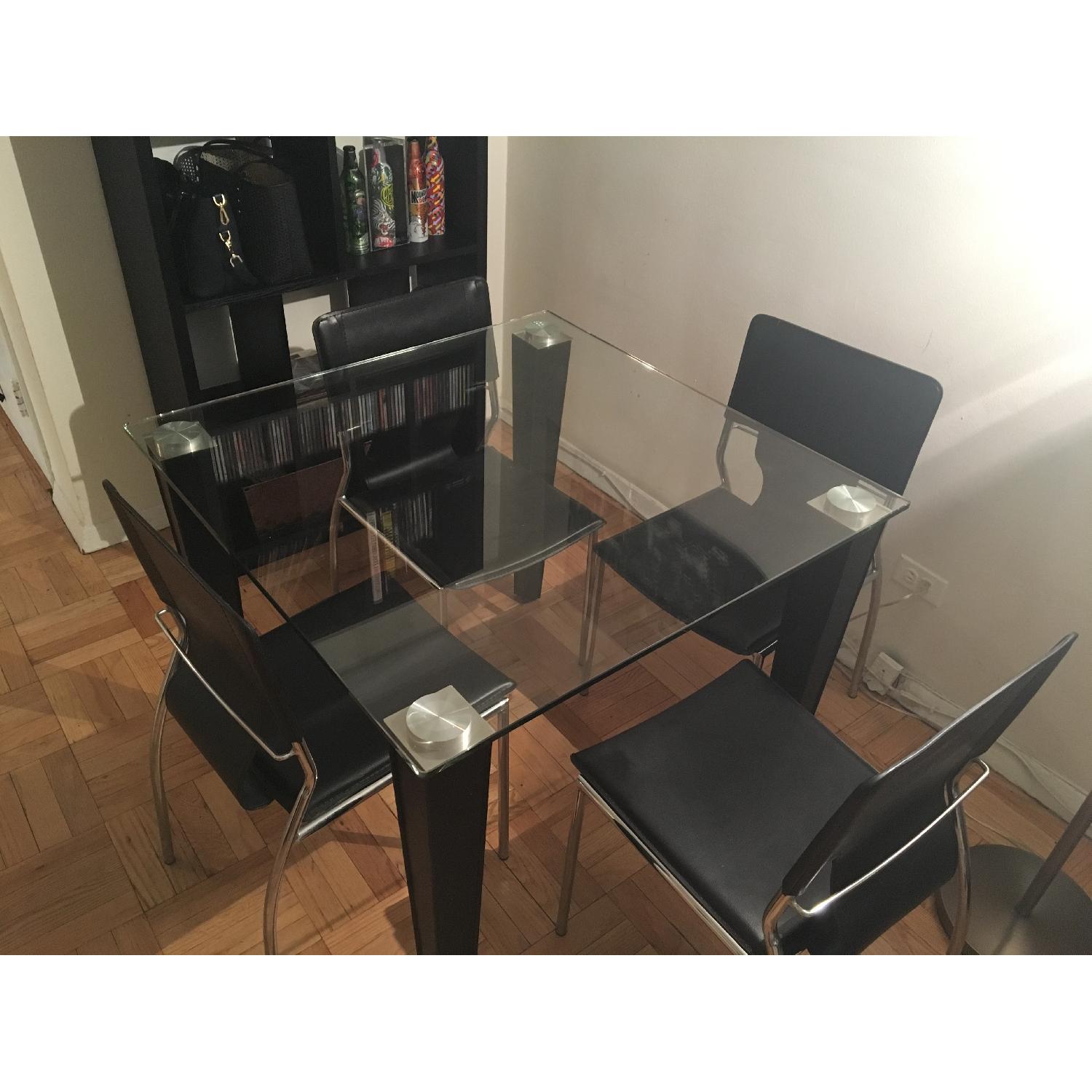 Glass Top Dining Table w/ 4 Leather Chairs - image-3