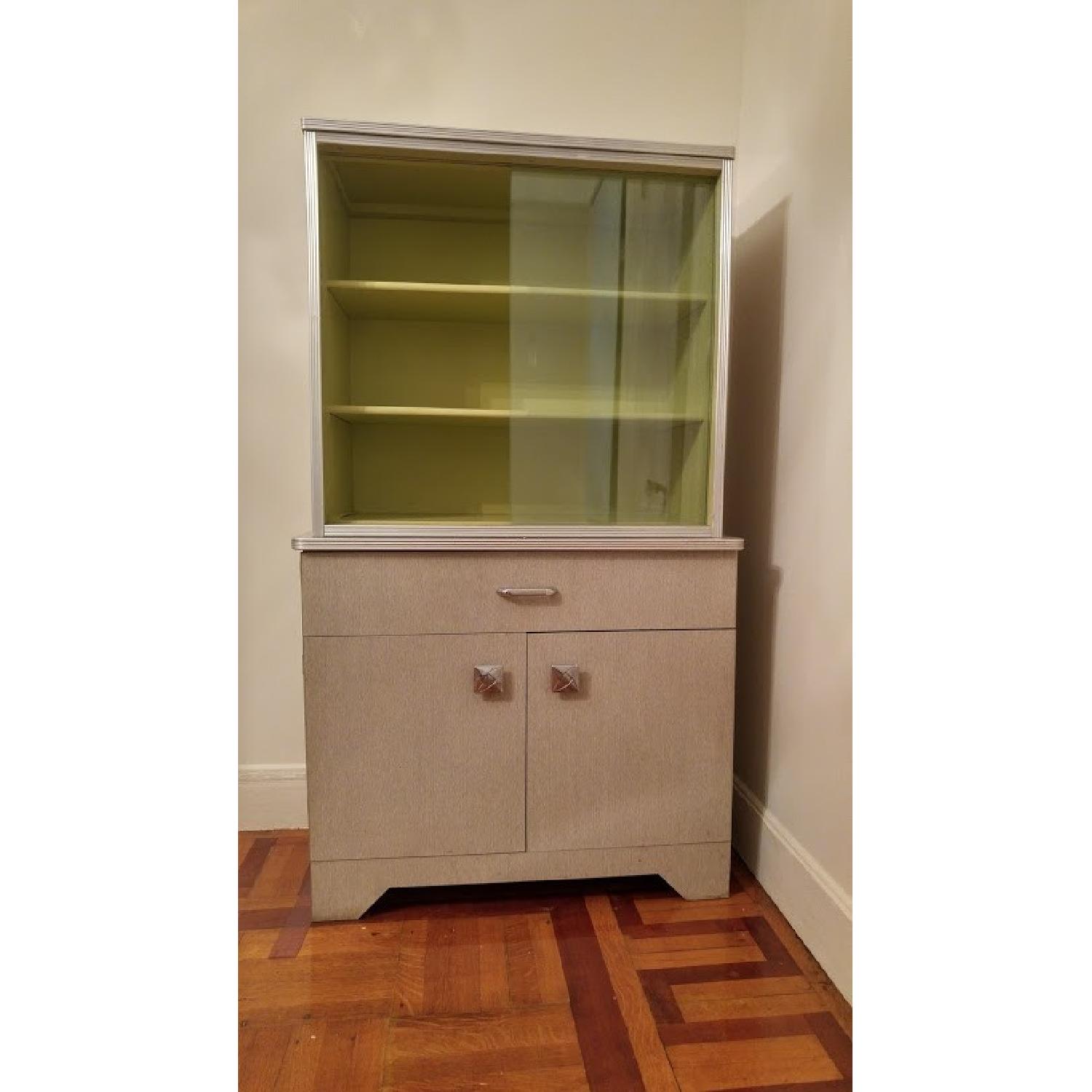 1970's Avocado Green China Cabinet w/ Sliding Glass - image-2