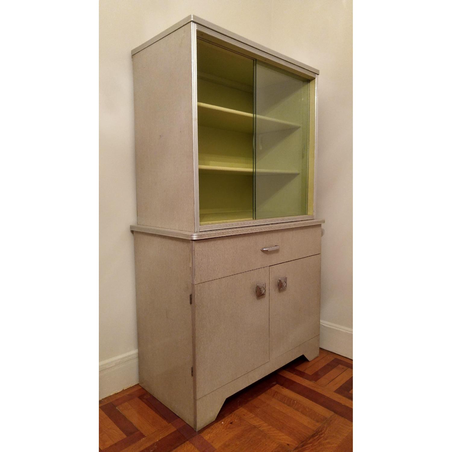 1970's Avocado Green China Cabinet w/ Sliding Glass - image-4