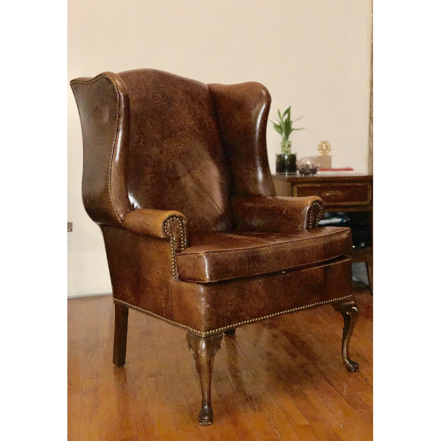 Schafer Bros Wing Back Brown Leather Chair w/ Nailhead - image-5