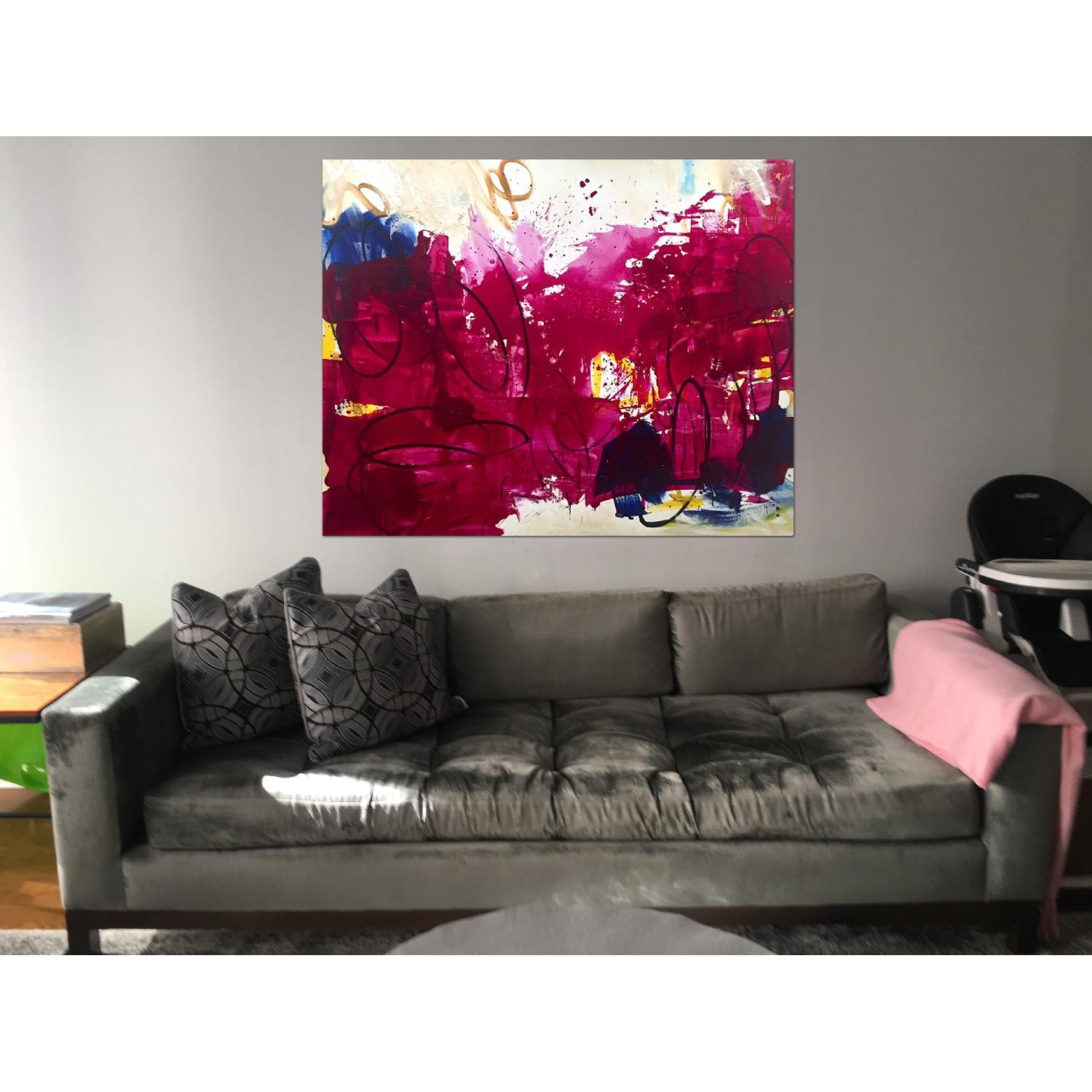 Grey Silver Tufted Velvet Sofa - image-1